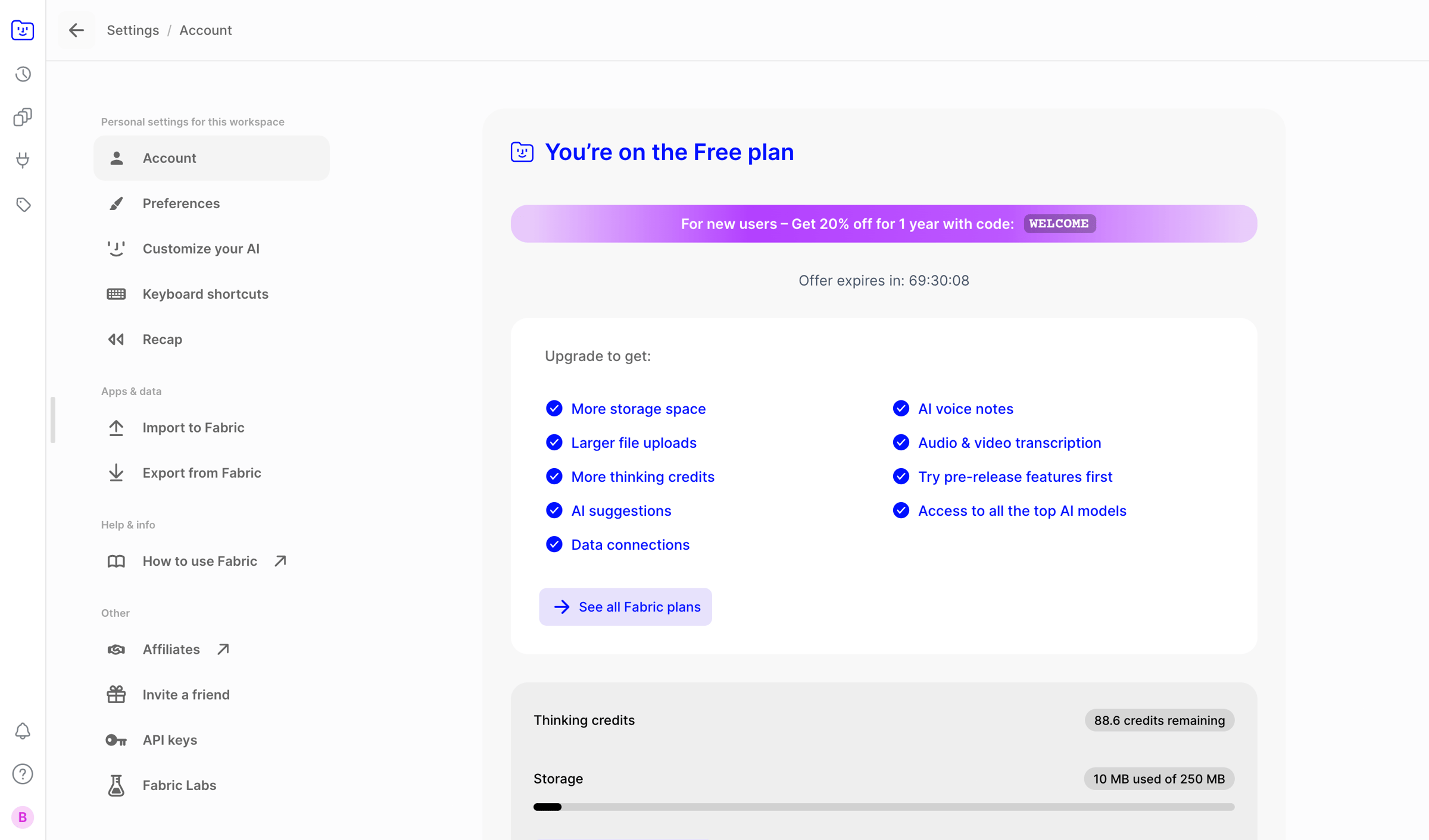 Fabric - Fabric | Account screen