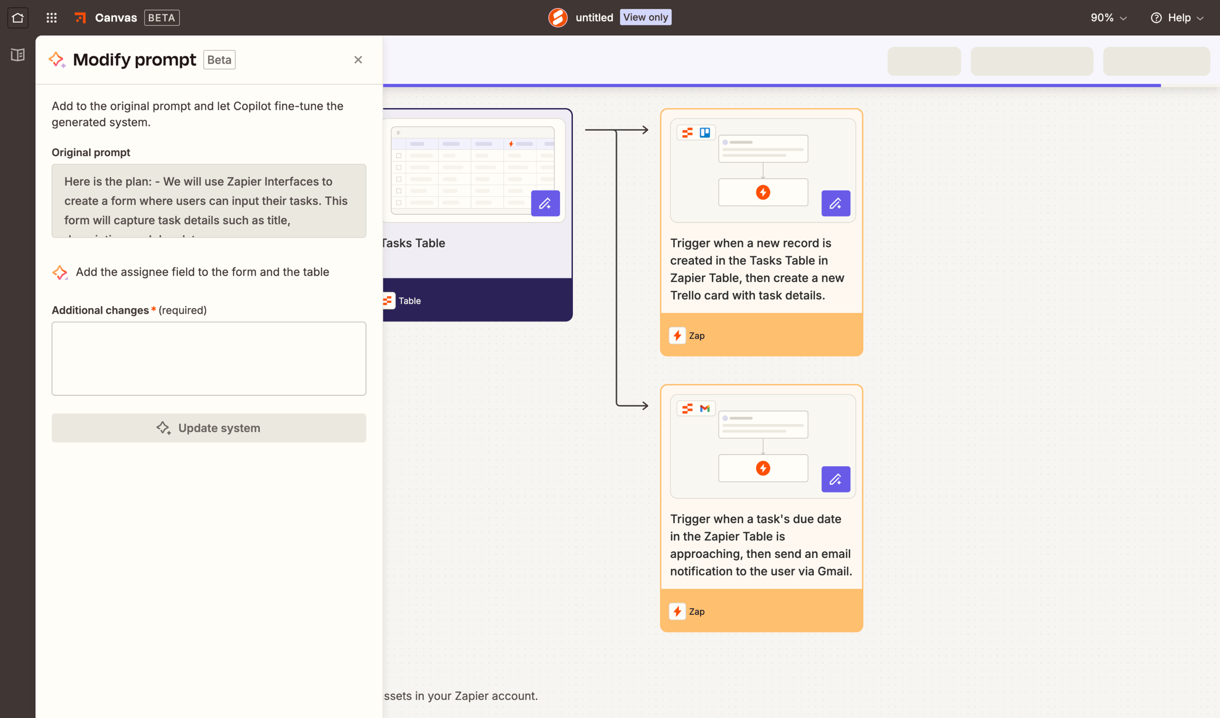 Zapier - Canvas screen