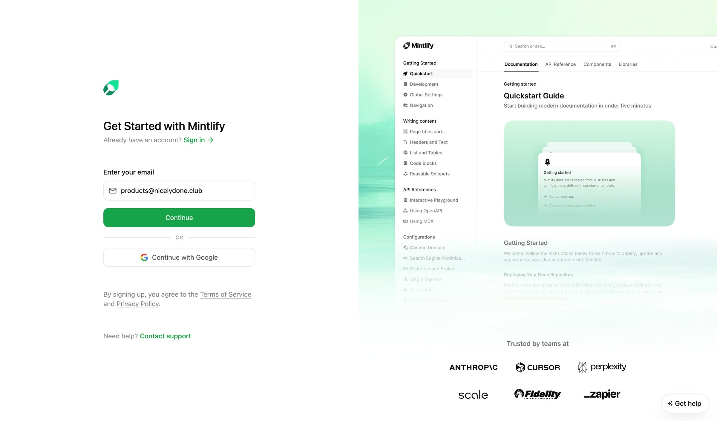 Mintlify - Sign up - Mintlify screen