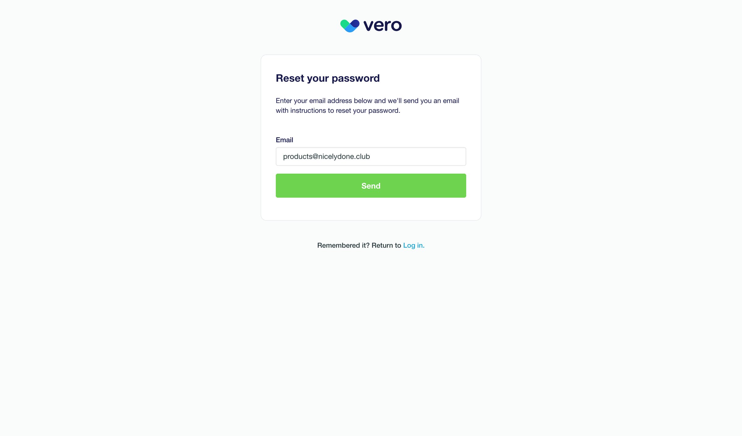 Vero - Forgot your password | Vero screen