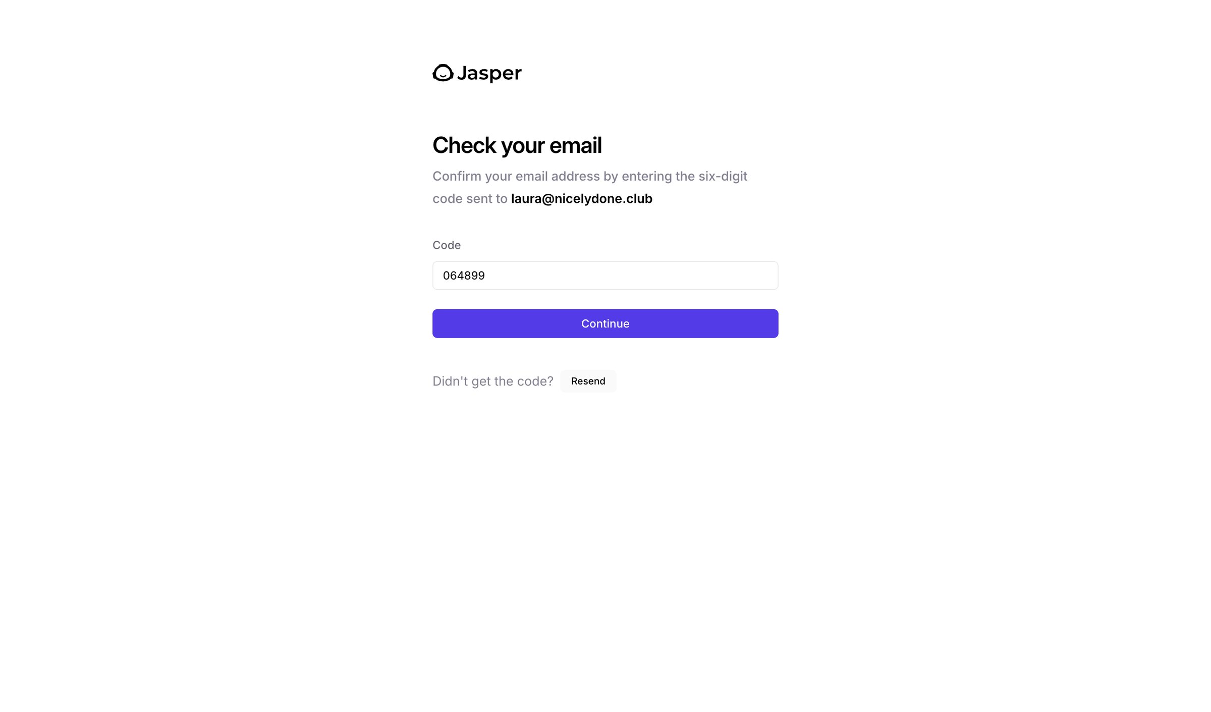 Jasper - Verify Email - Jasper screen