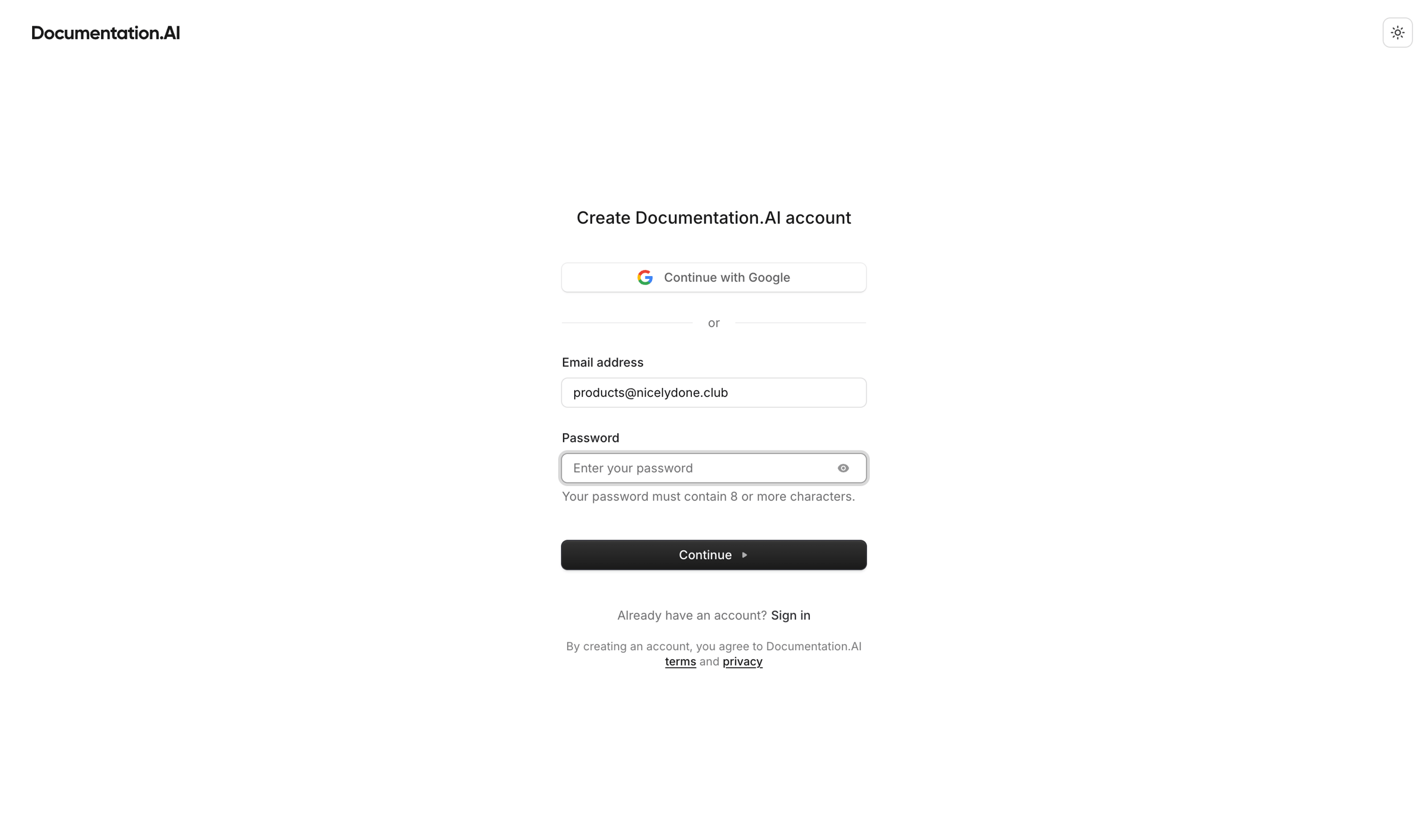 Documentation.AI - Dashboard - Documentation.AI screen
