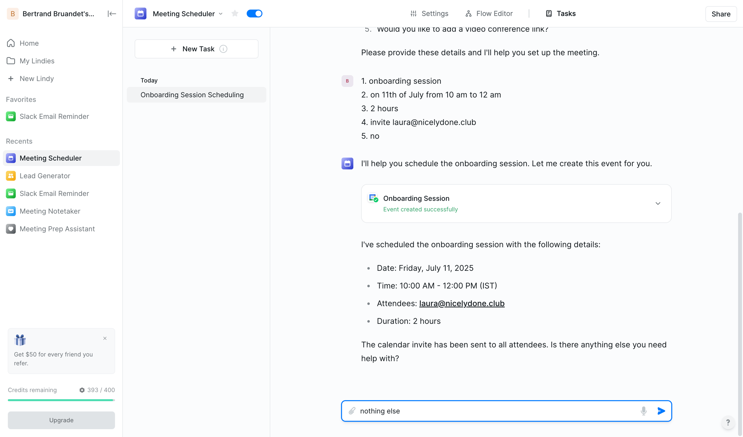Lindy - Onboarding Session Scheduling - Lindy screen