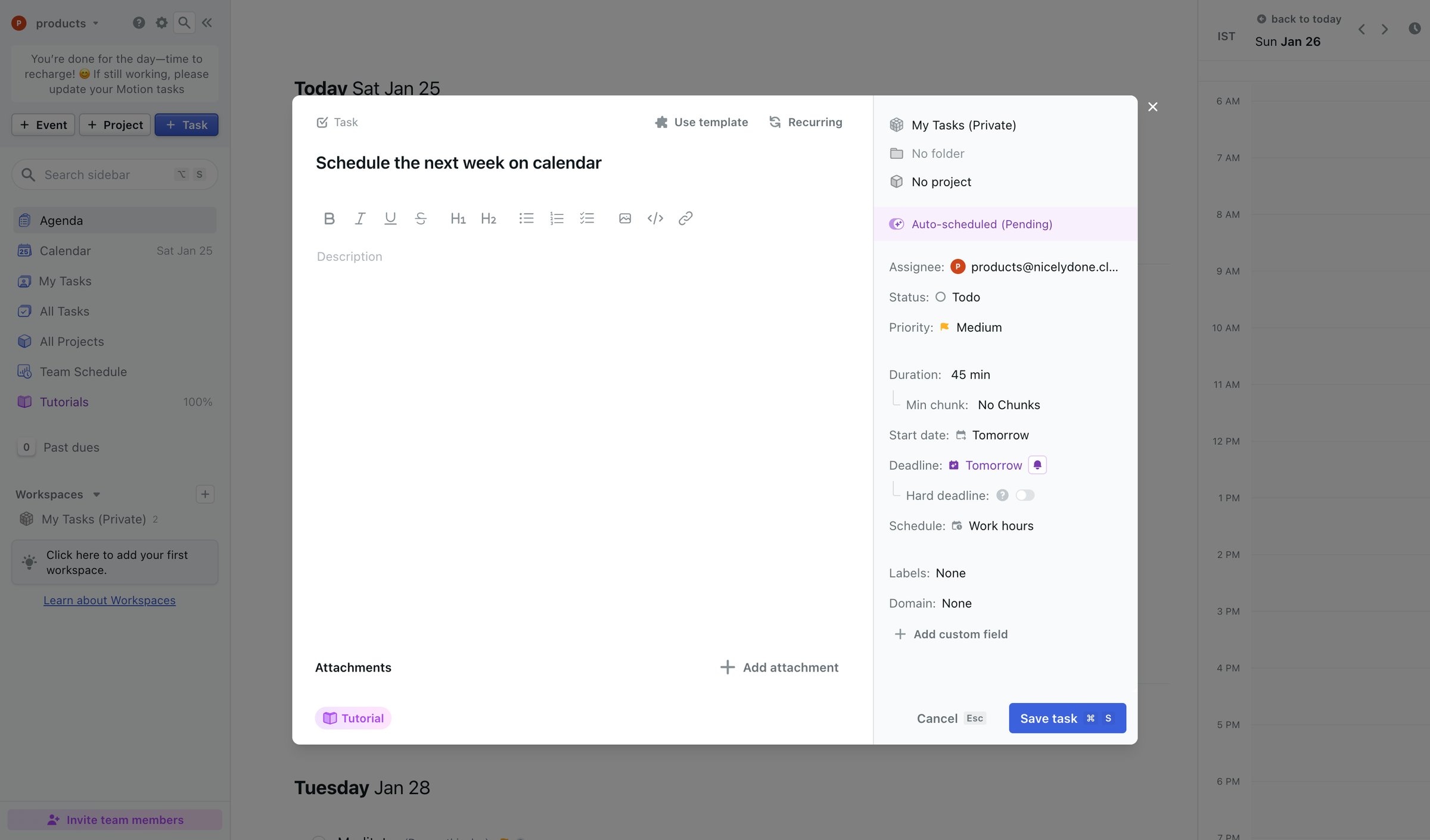 Motion - New task - Motion screen