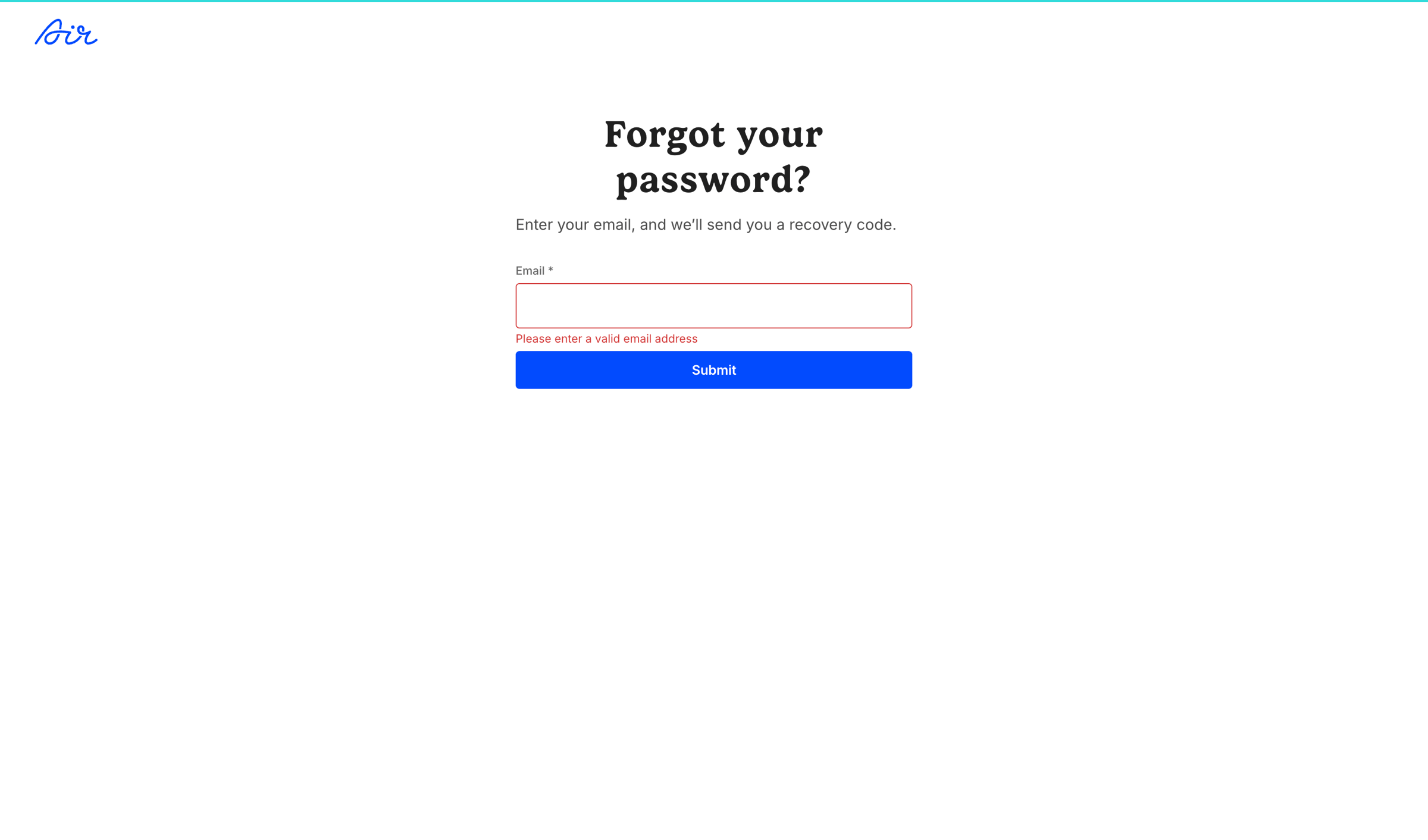 Air - Forgot password / Air screen