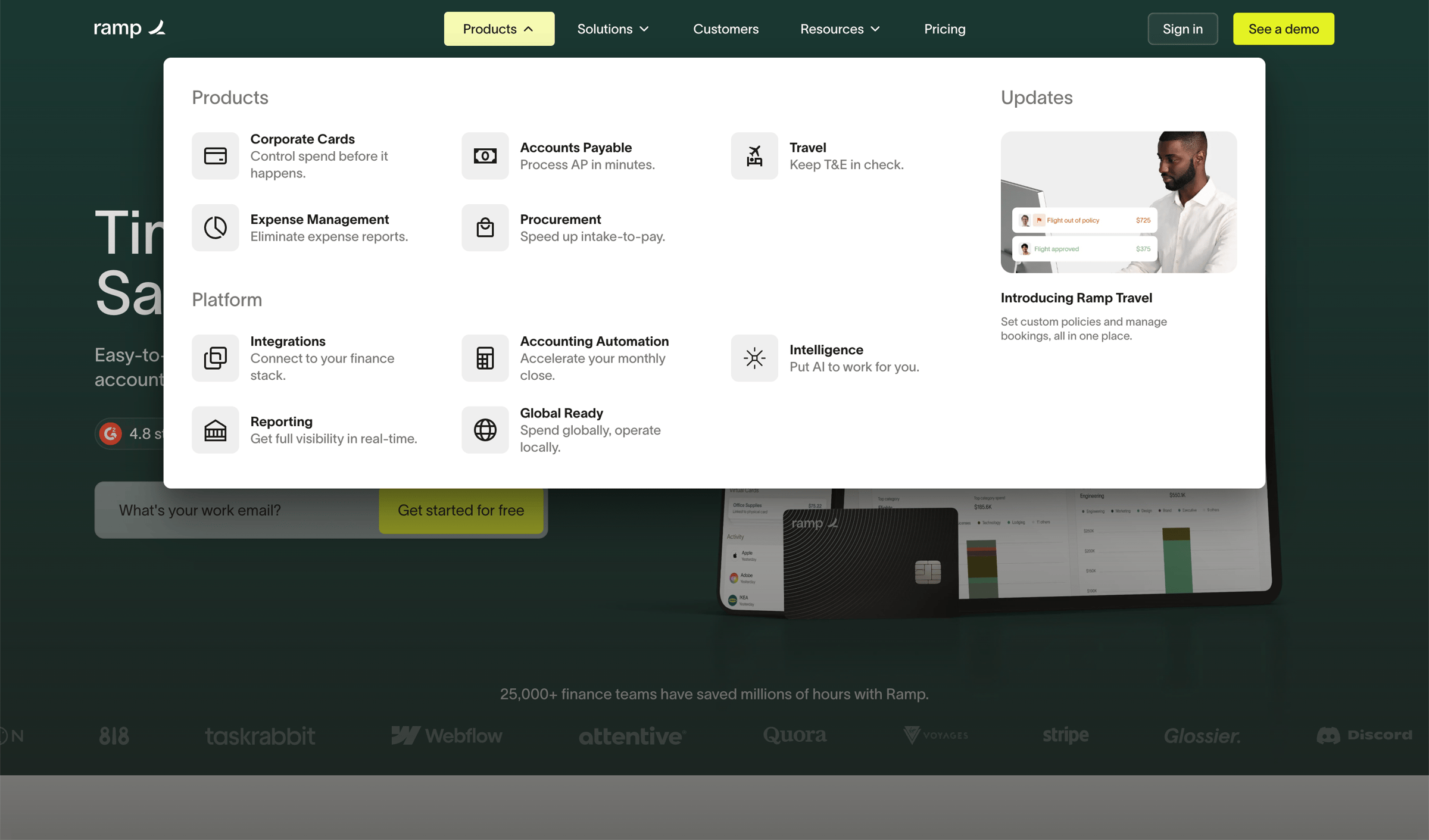 Ramp - Spend Management, Corporate Cards | Accounts Payable Solutions Ramp screen