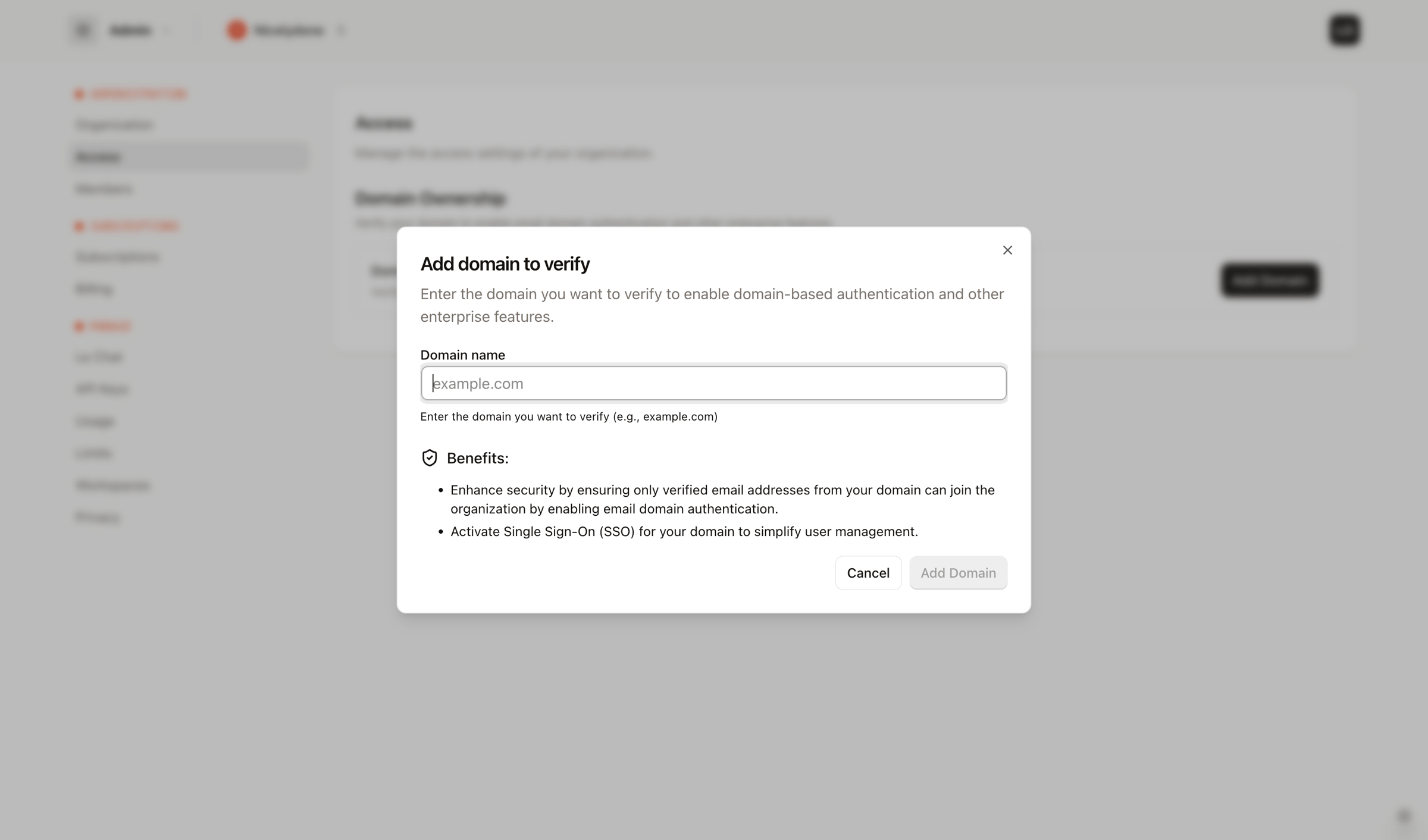 Mistral - Access - Admin - Mistral AI screen