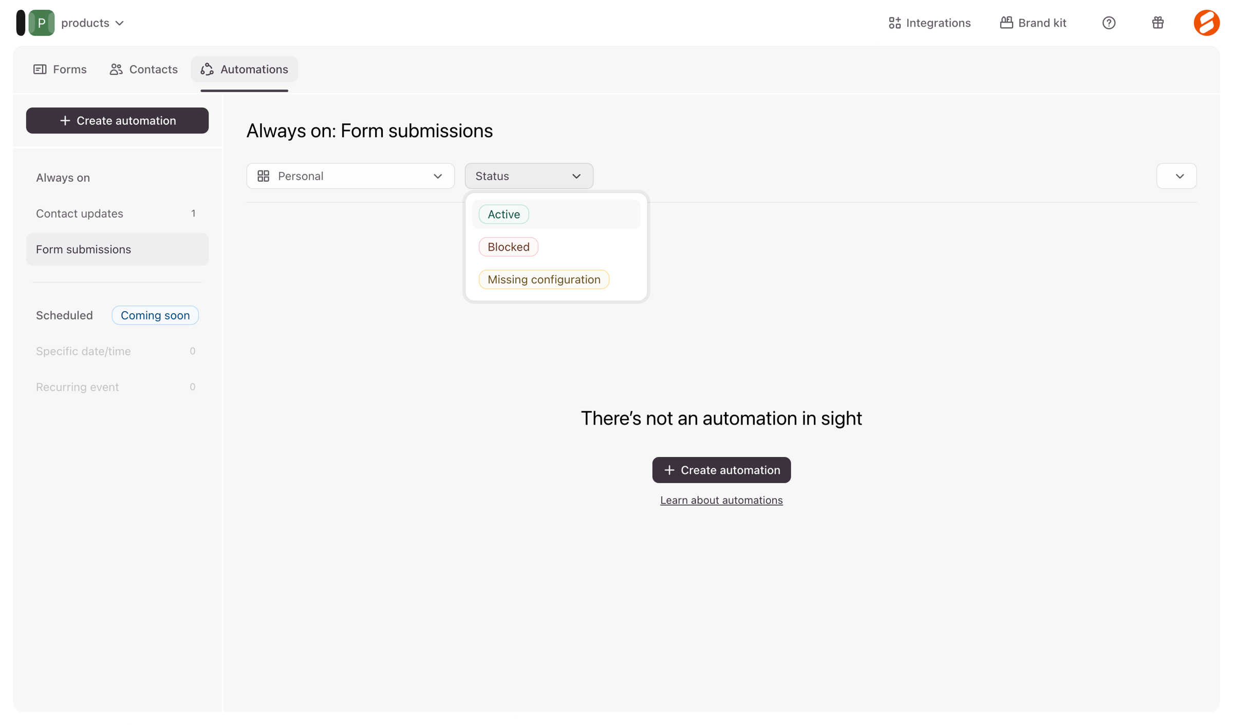 Typeform - Typeform - Automations screen