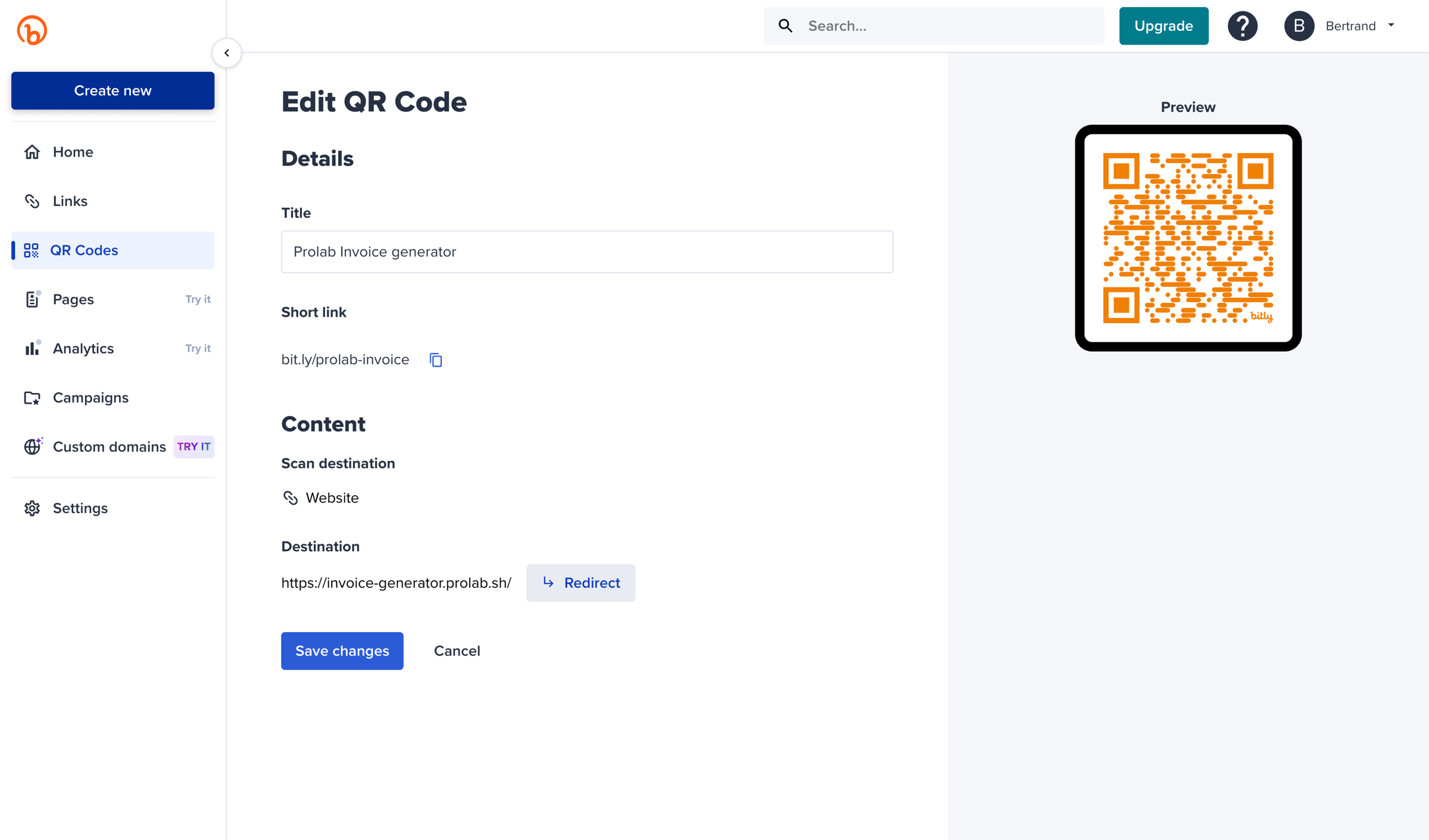 Bitly - Bitly | QR Codes screen