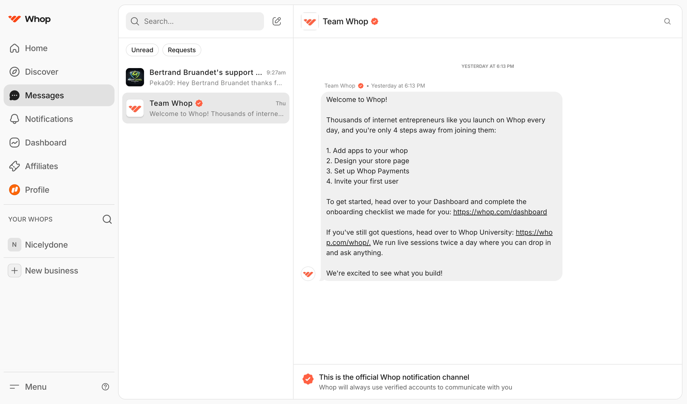 Team Whop | Messages | Whop from Whop