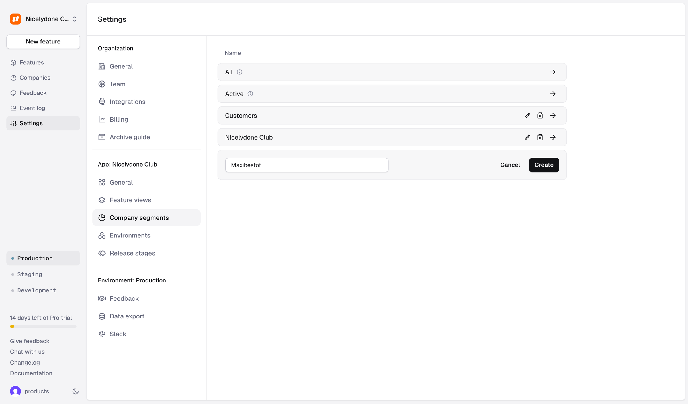 Reflag - Settings › App › Company segments screen