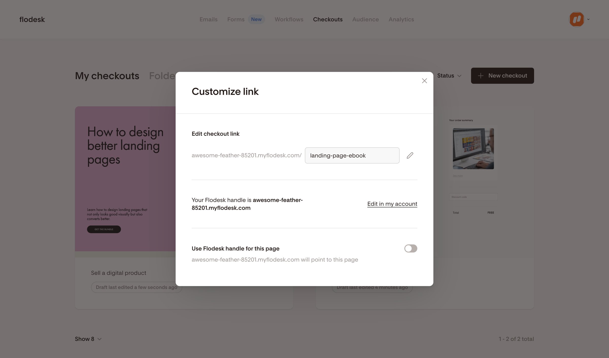 Flodesk - My checkouts | Flodesk screen
