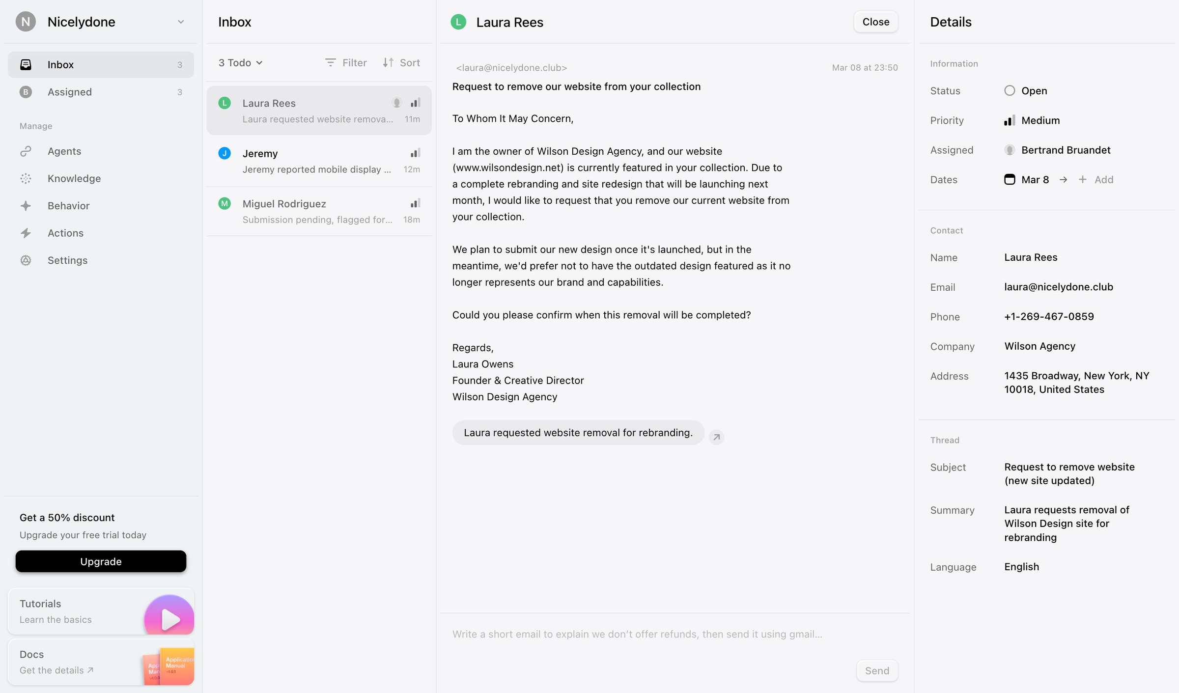 Lemni - Inbox › Laura Rees screen