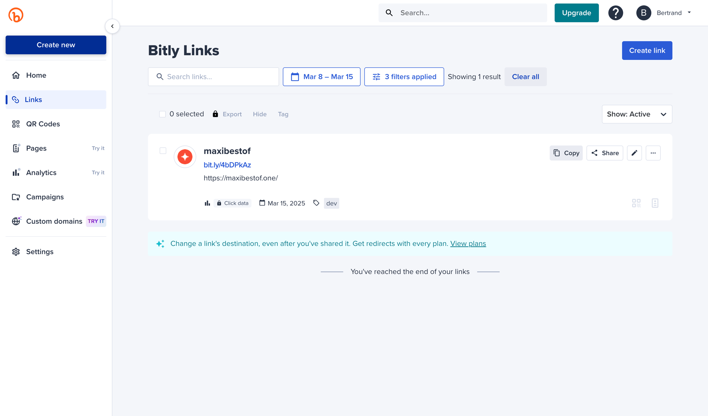Bitly - Bitly | Links screen