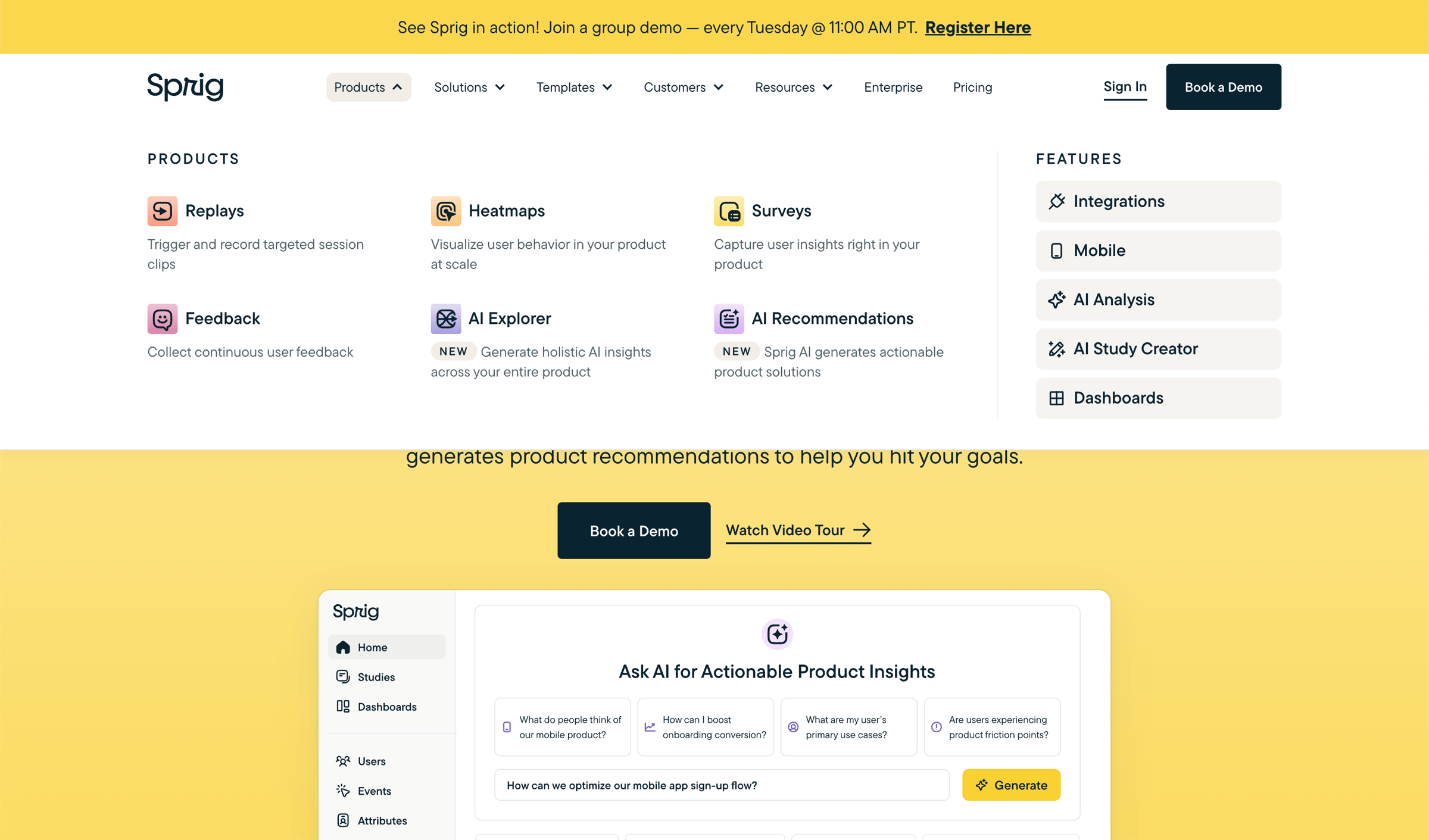 Sprig - Sprig All-In-One Product Experience Platform screen