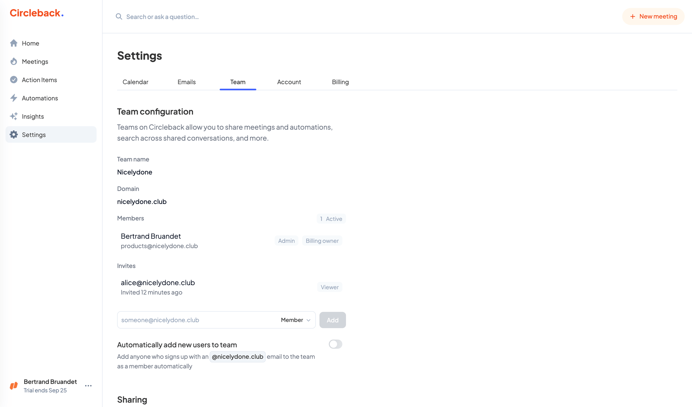 Circleback - Settings - Circleback screen