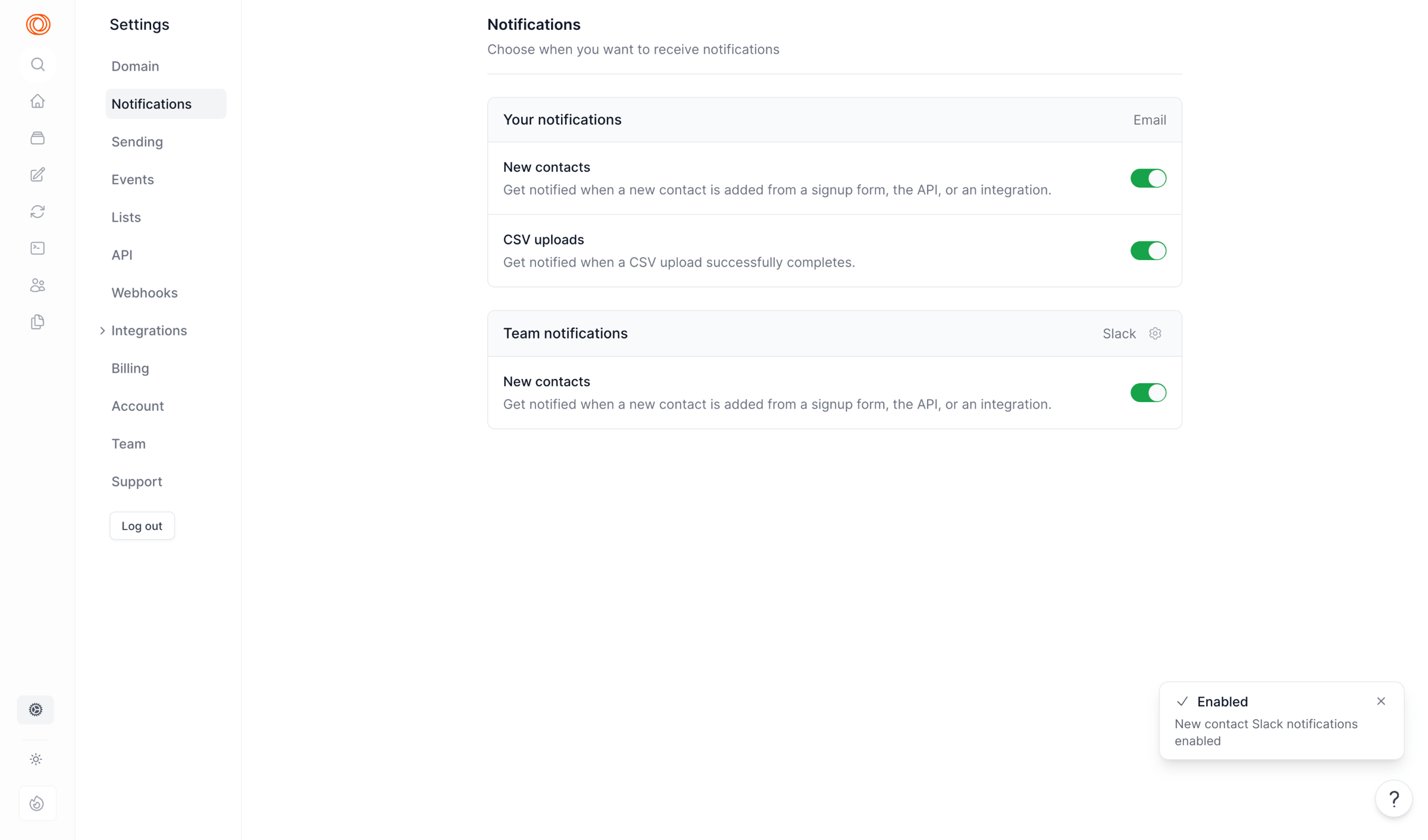 Settings | Notifications from Loops
