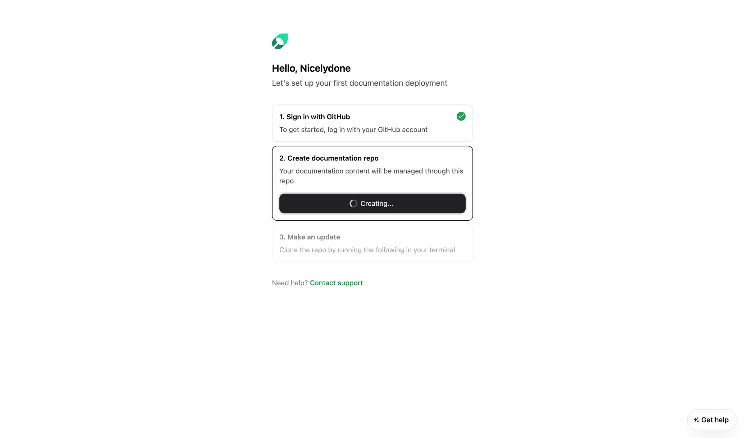Mintlify - Onboarding - Mintlify screen