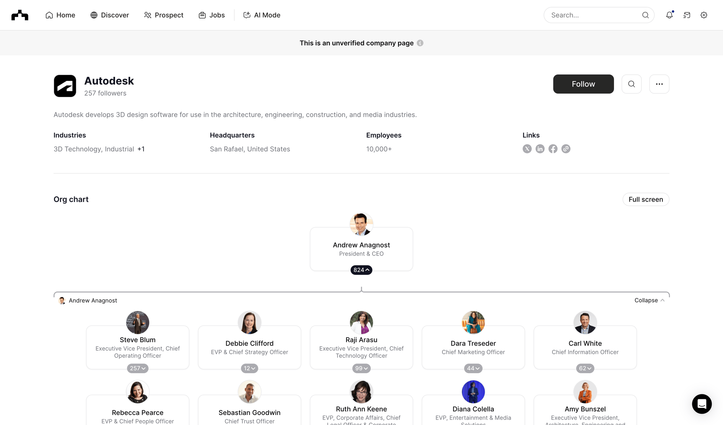 The org - Autodesk | The Org screen