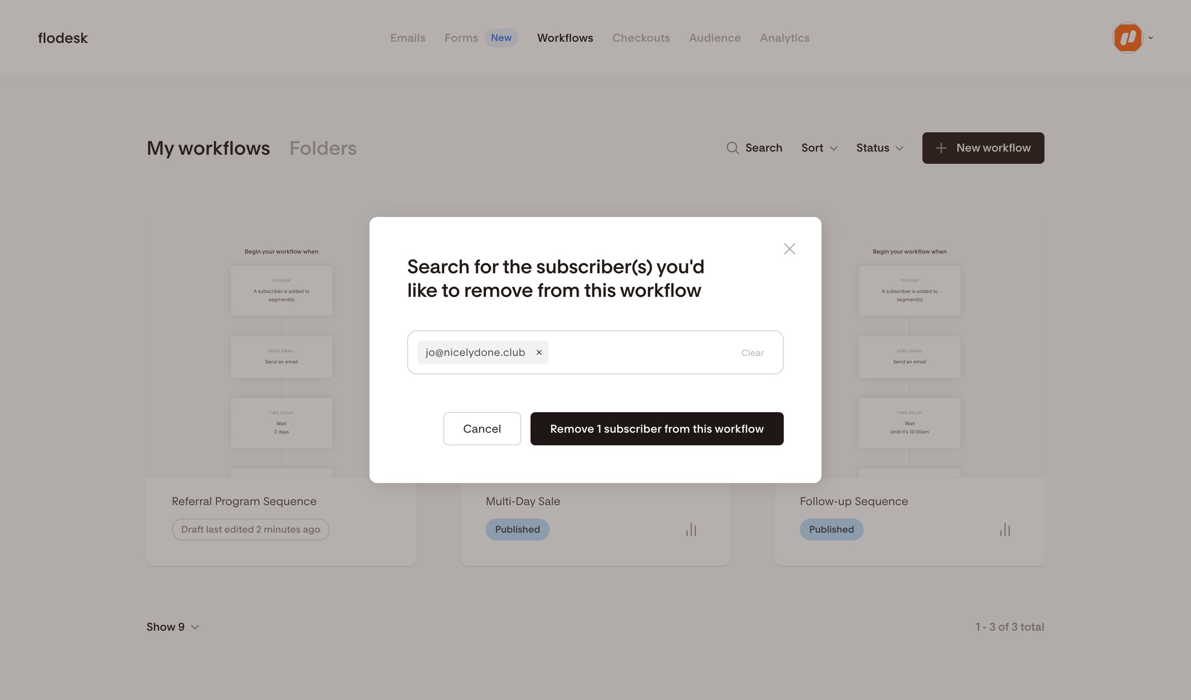 Flodesk - My workflows | Flodesk screen