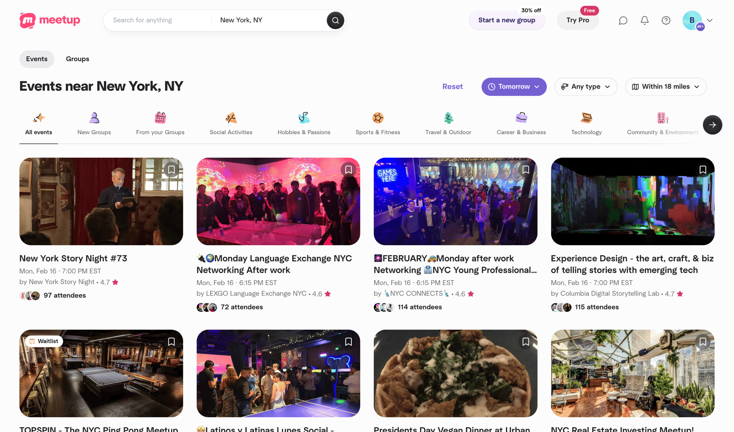 Meetup - Find Events & Groups | Meetup screen