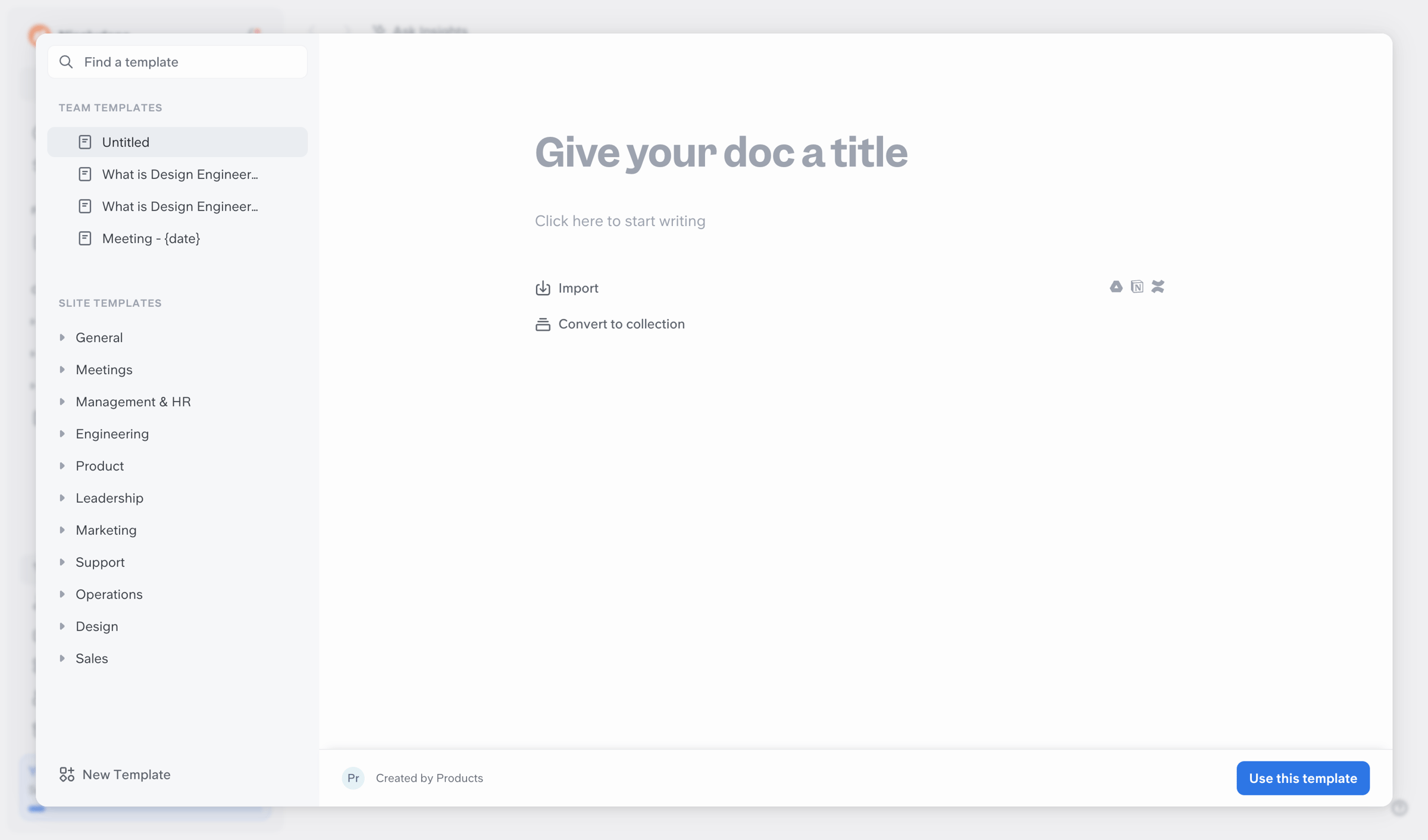 Slite - - Templates screen