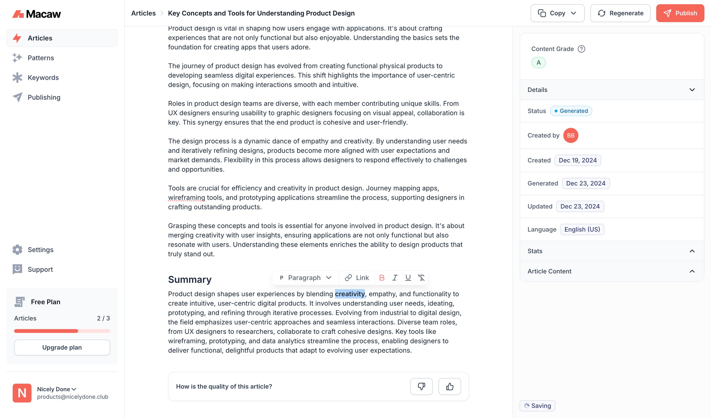 Macaw - Key Concepts and Tools for Understanding Product Design | Macaw screen