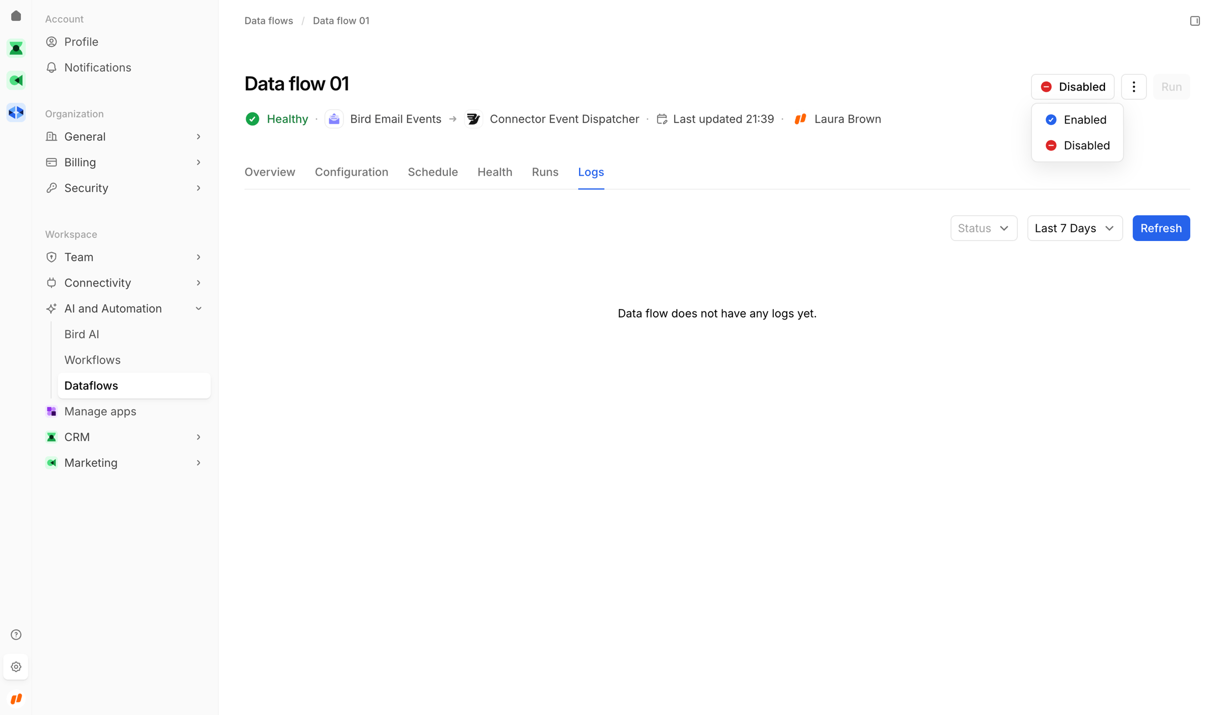 Bird - Data flow 01 | Data flows | Bird screen