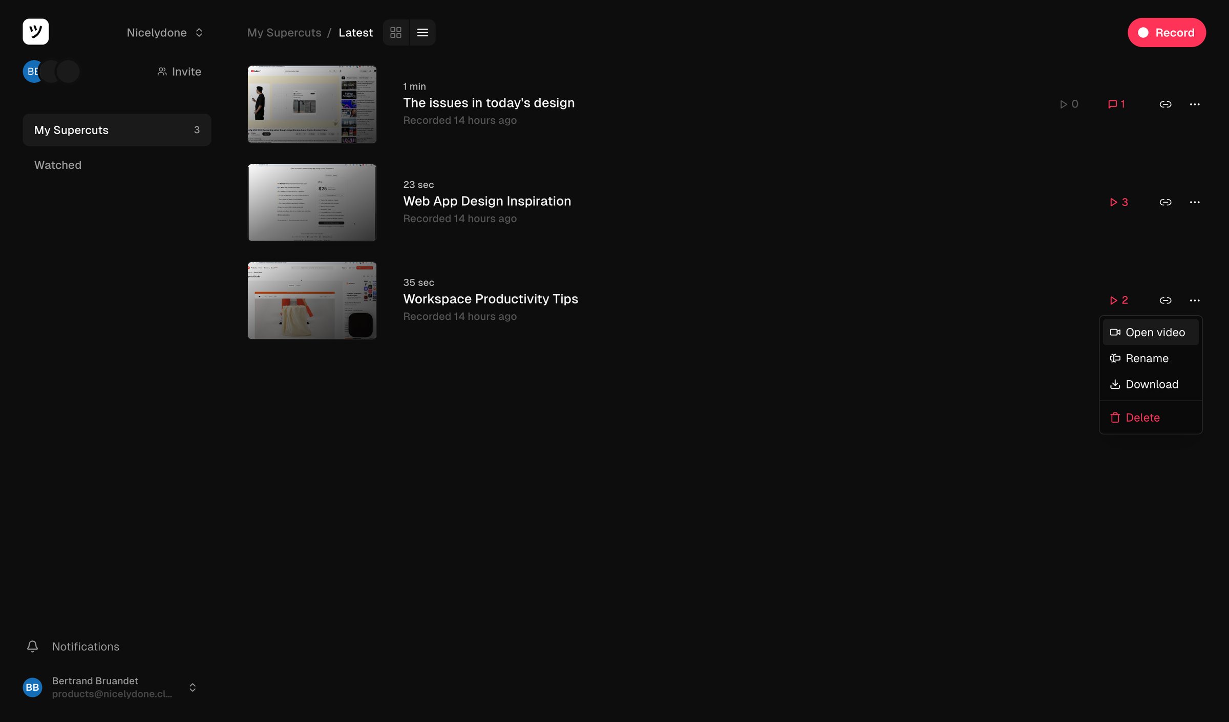 Supercut - Workspace screen