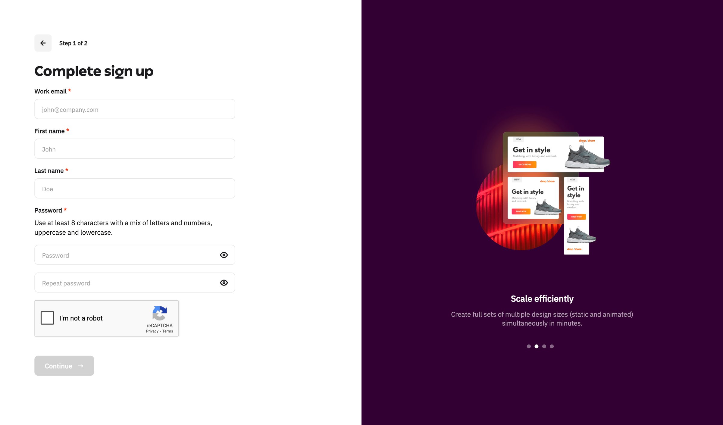 Creatopy - Create account - Creatopy screen
