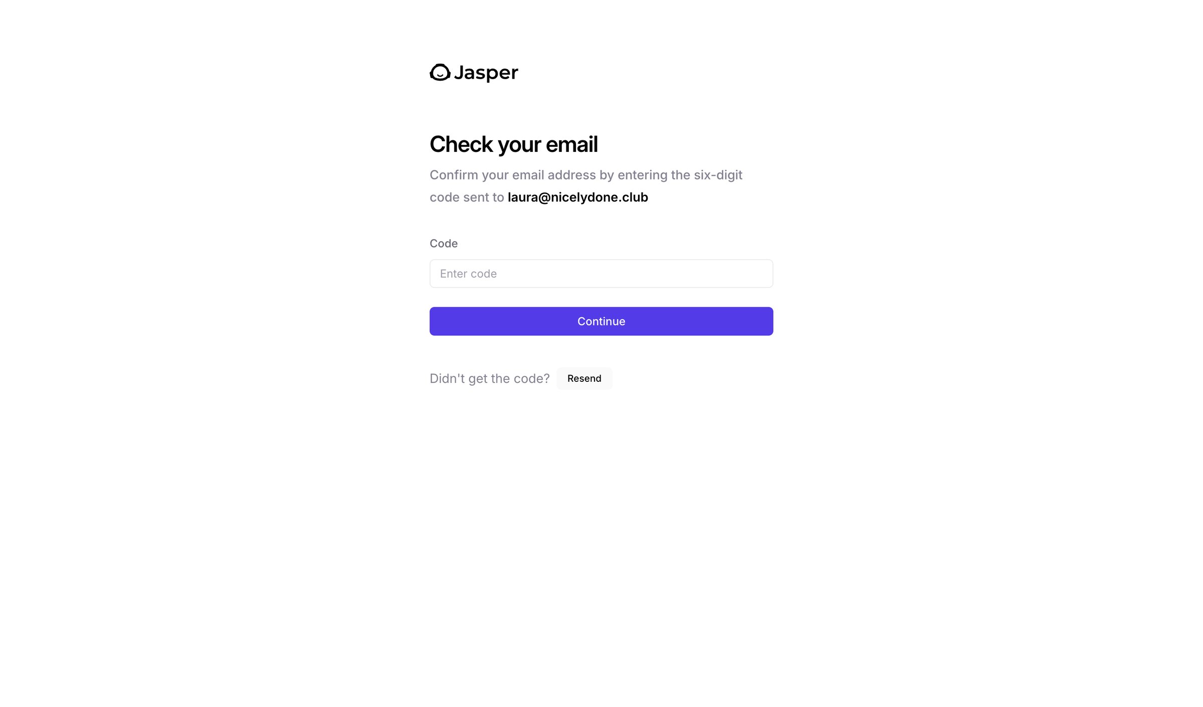 Jasper - Verify Email - Jasper screen
