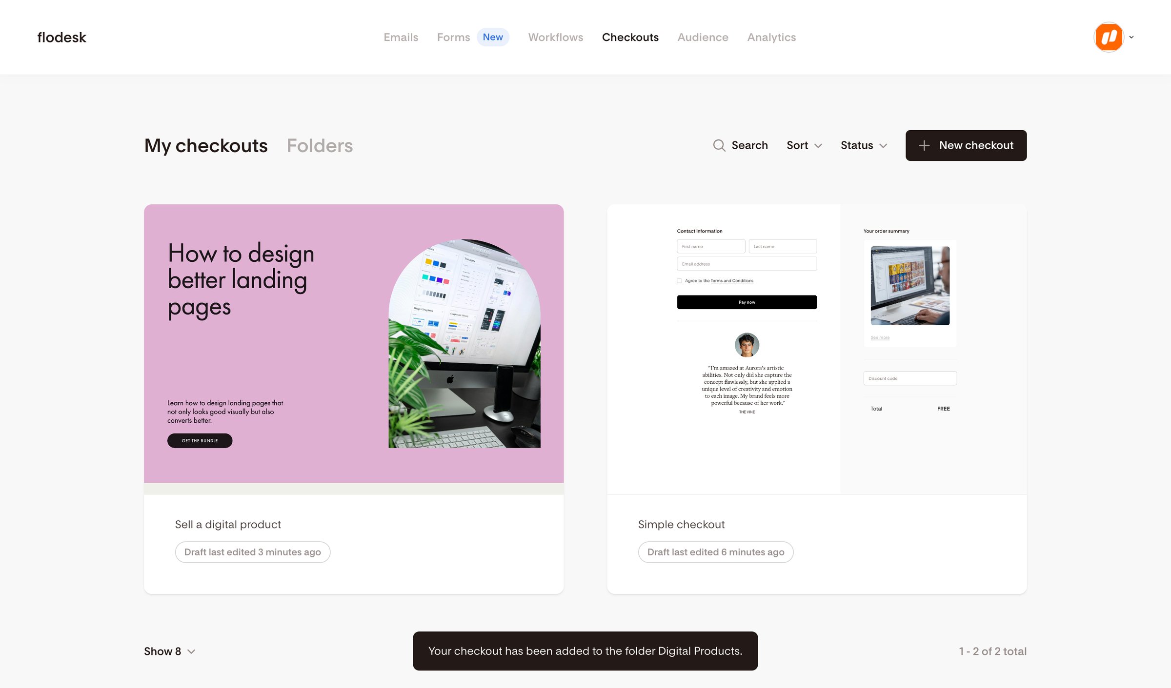 Flodesk - My checkouts | Flodesk screen