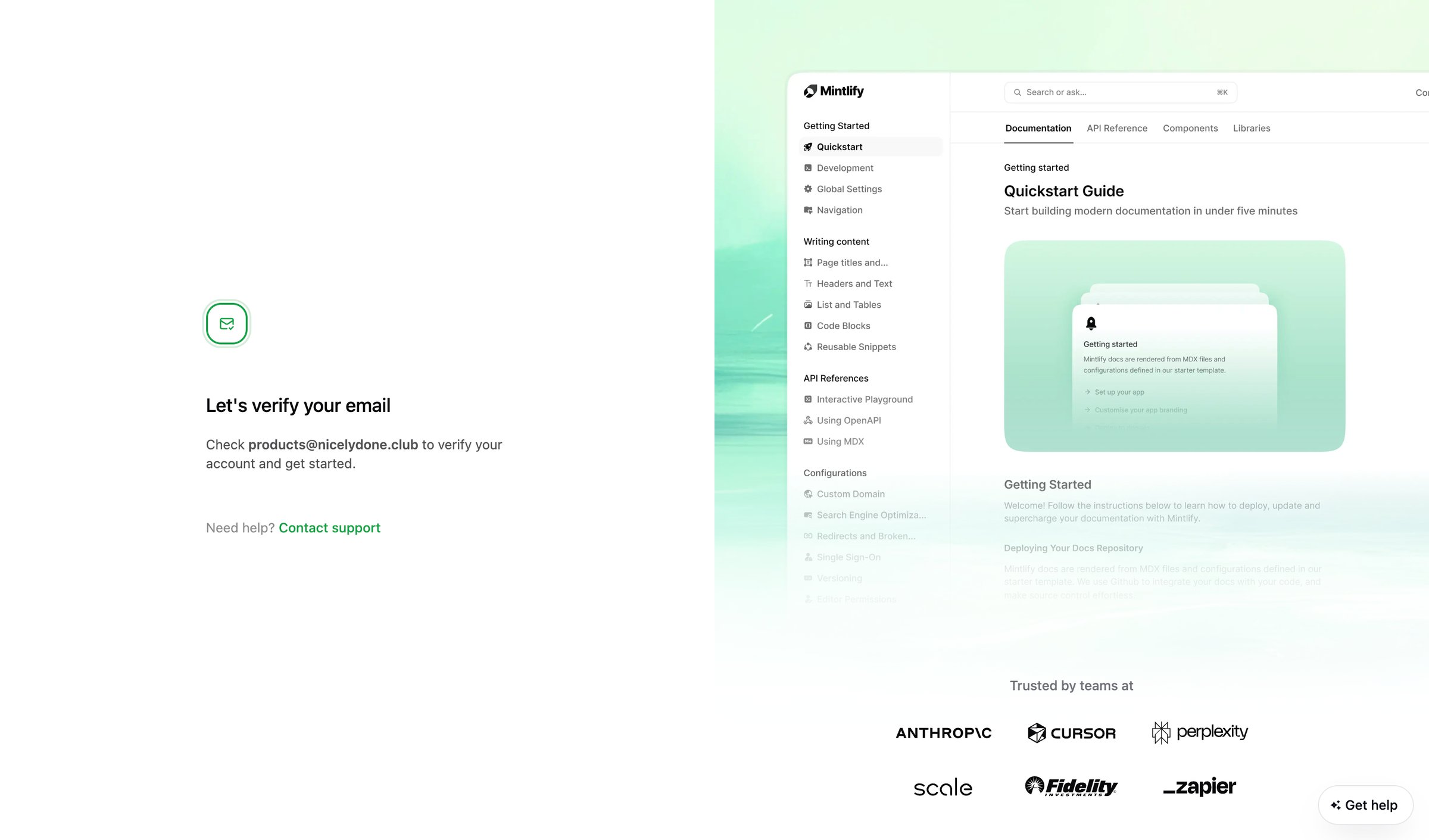 Mintlify - Sign up - Mintlify screen