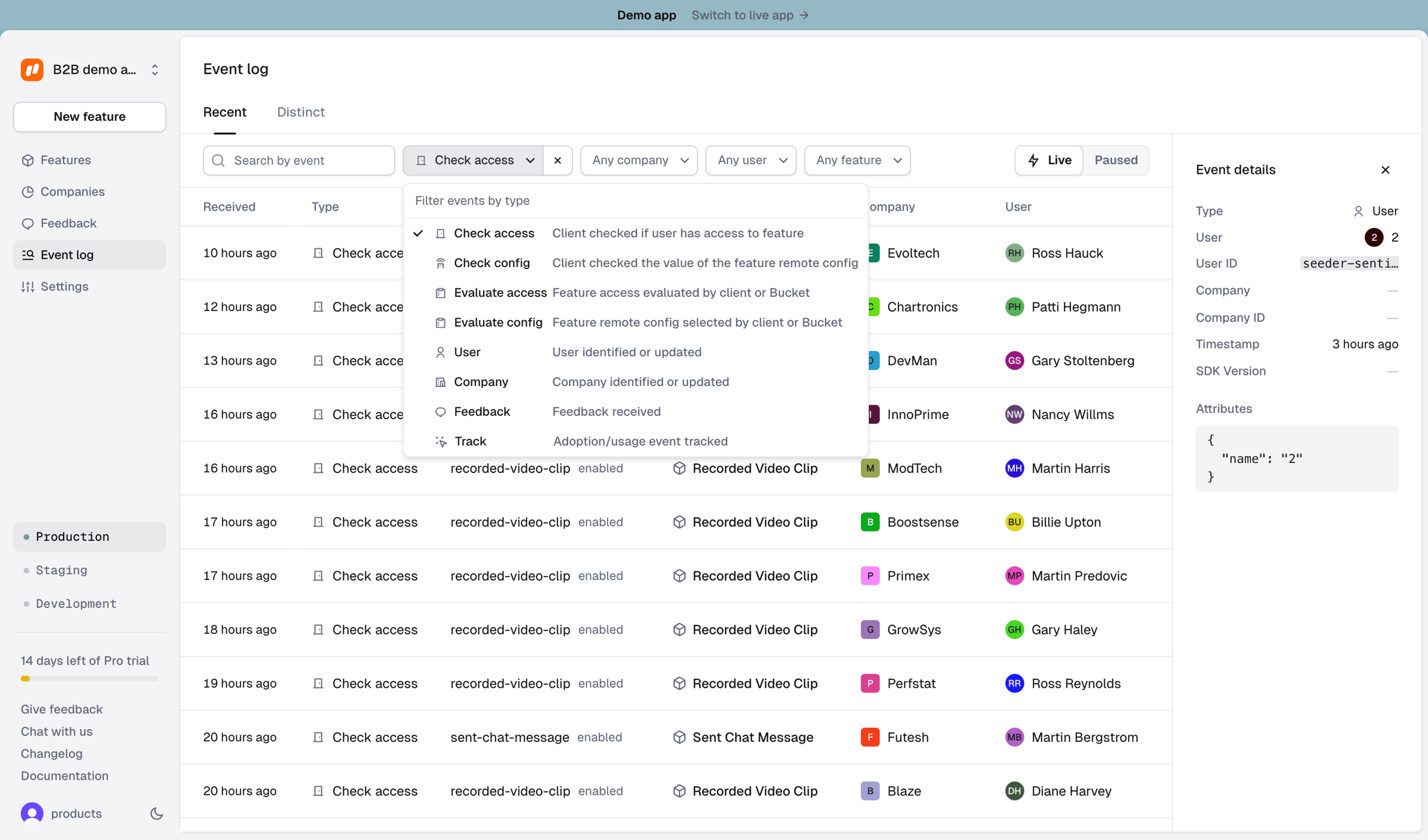 Reflag - Event log › Recent screen