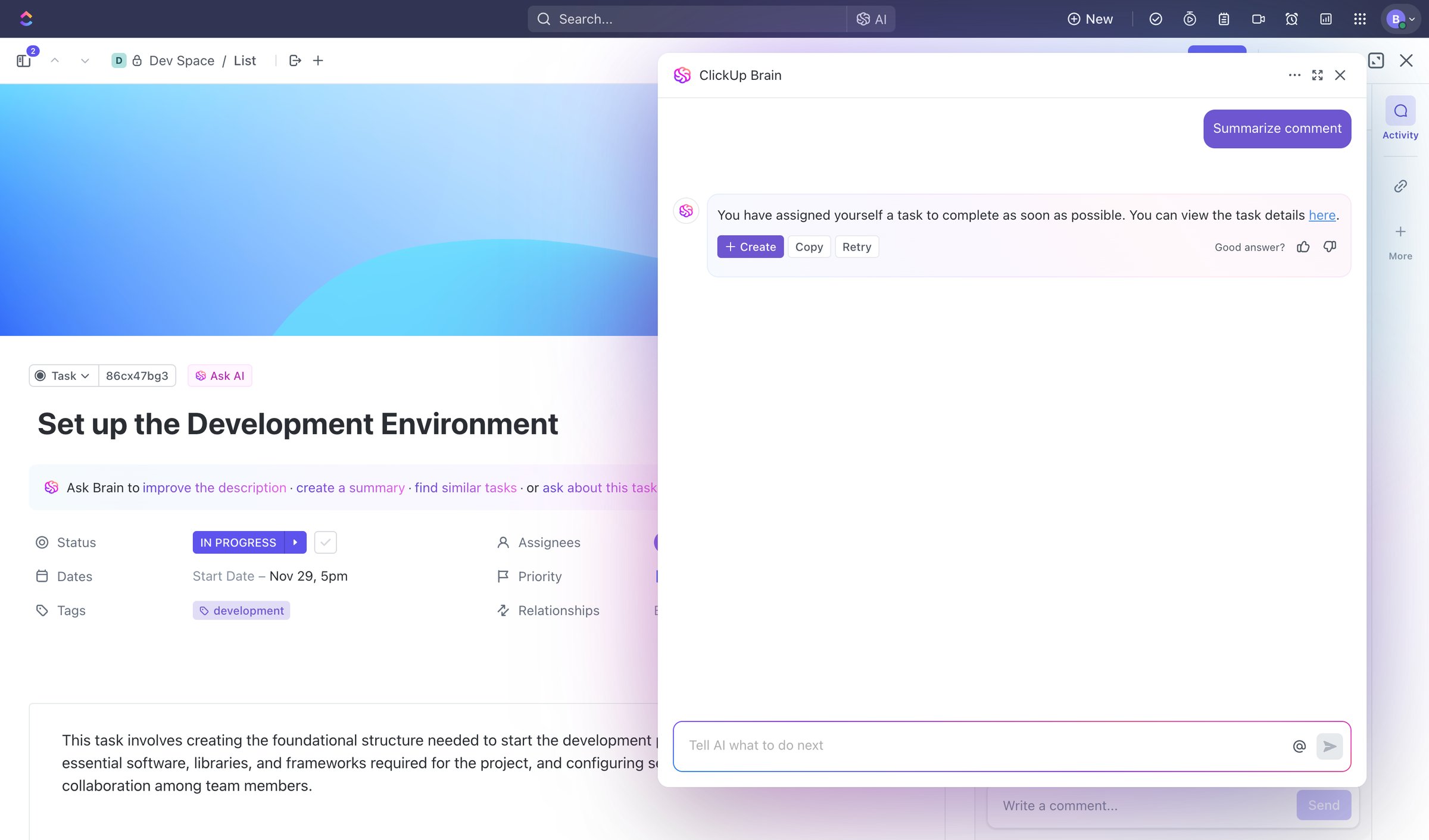 ClickUp - Set up the Development Environment | 86cx47bg3 screen