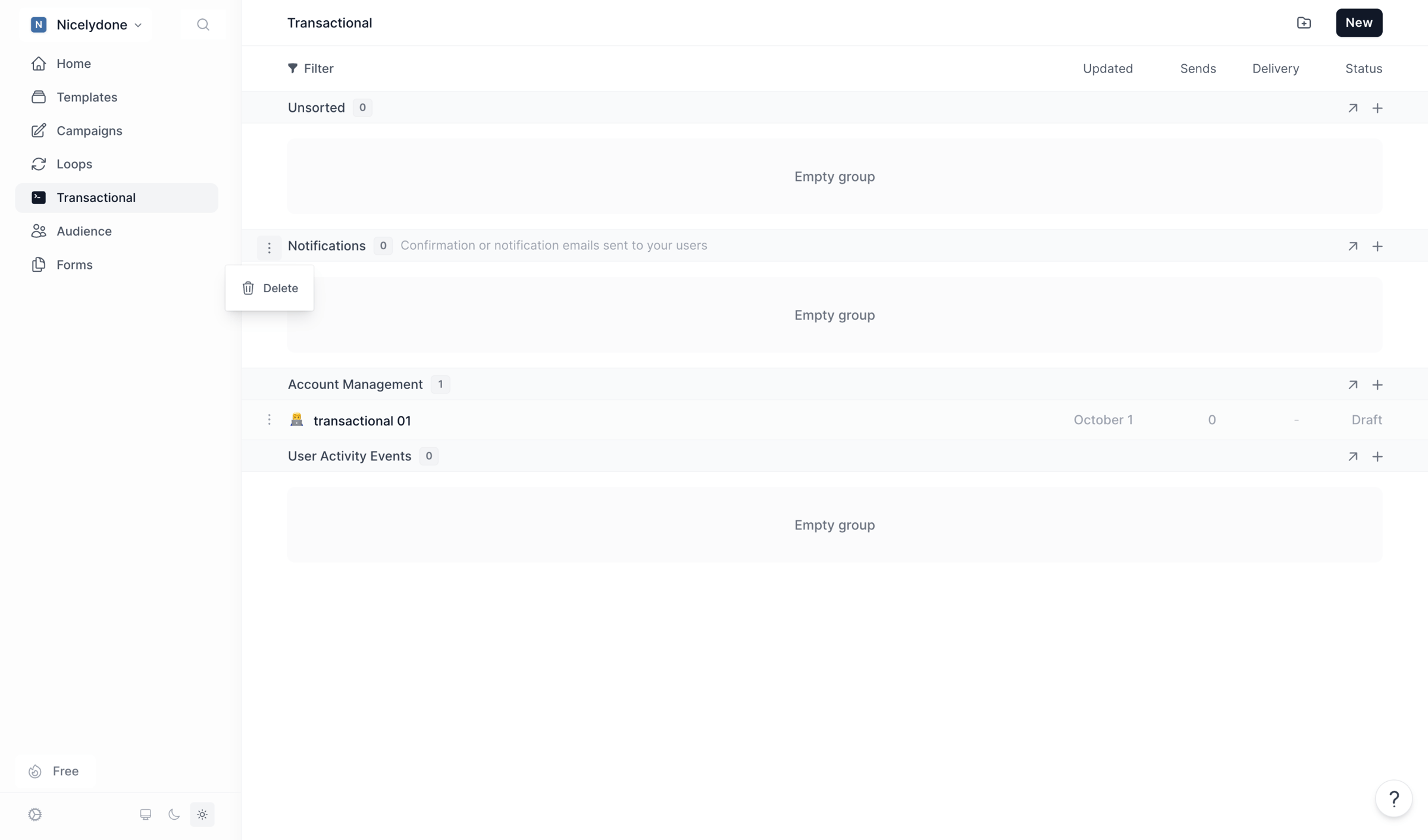 Loops - Transactional screen