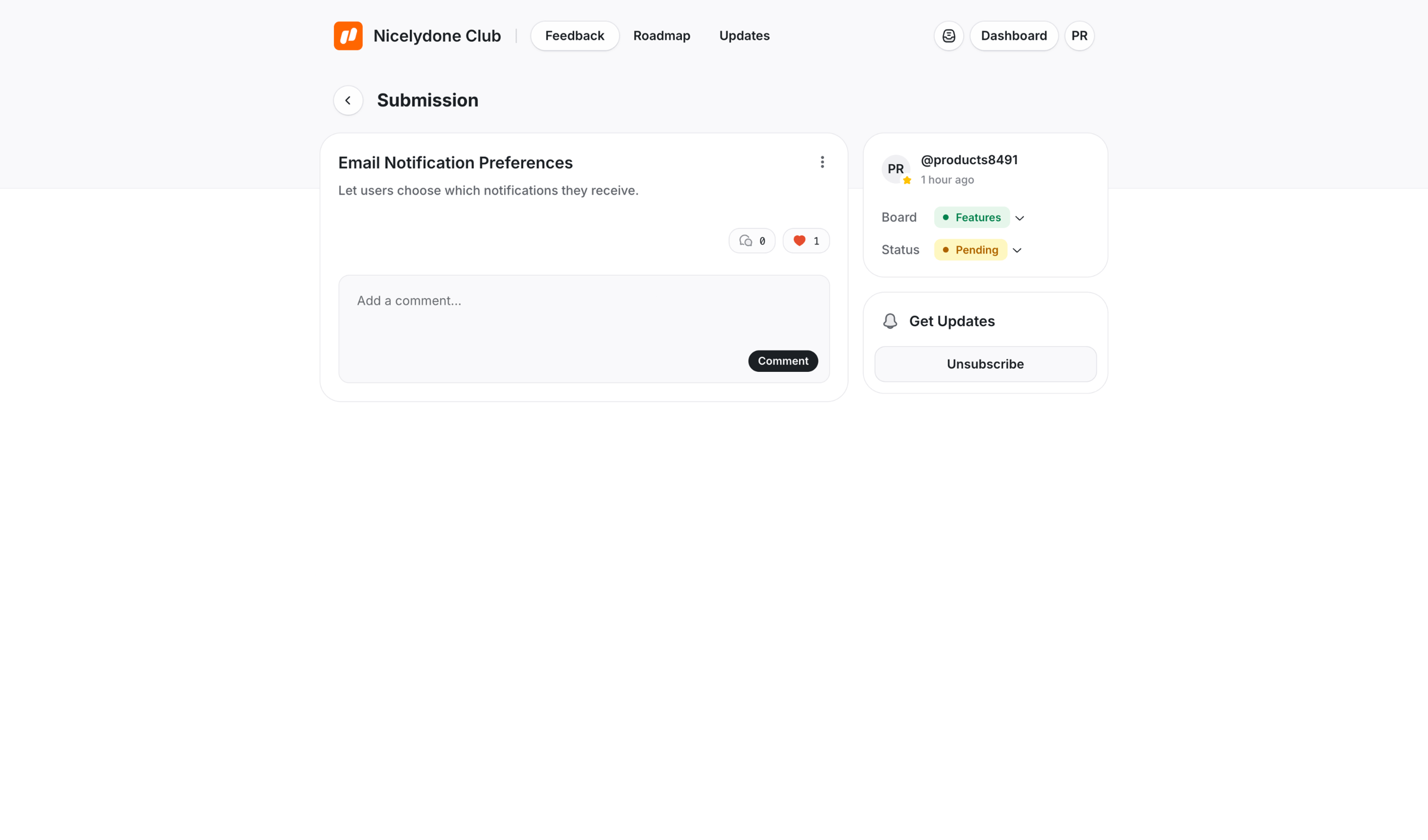 UserJot - Email Notification Preferences | Nicelydone Club screen