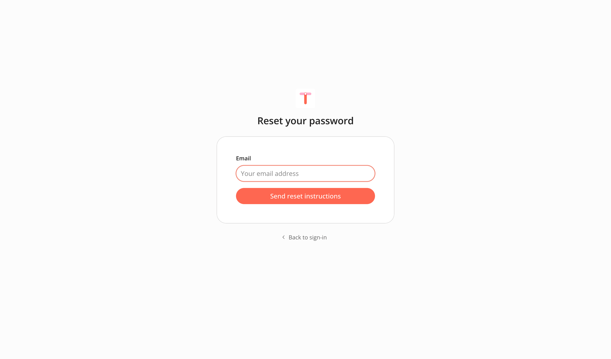 Twin - Reset your password screen