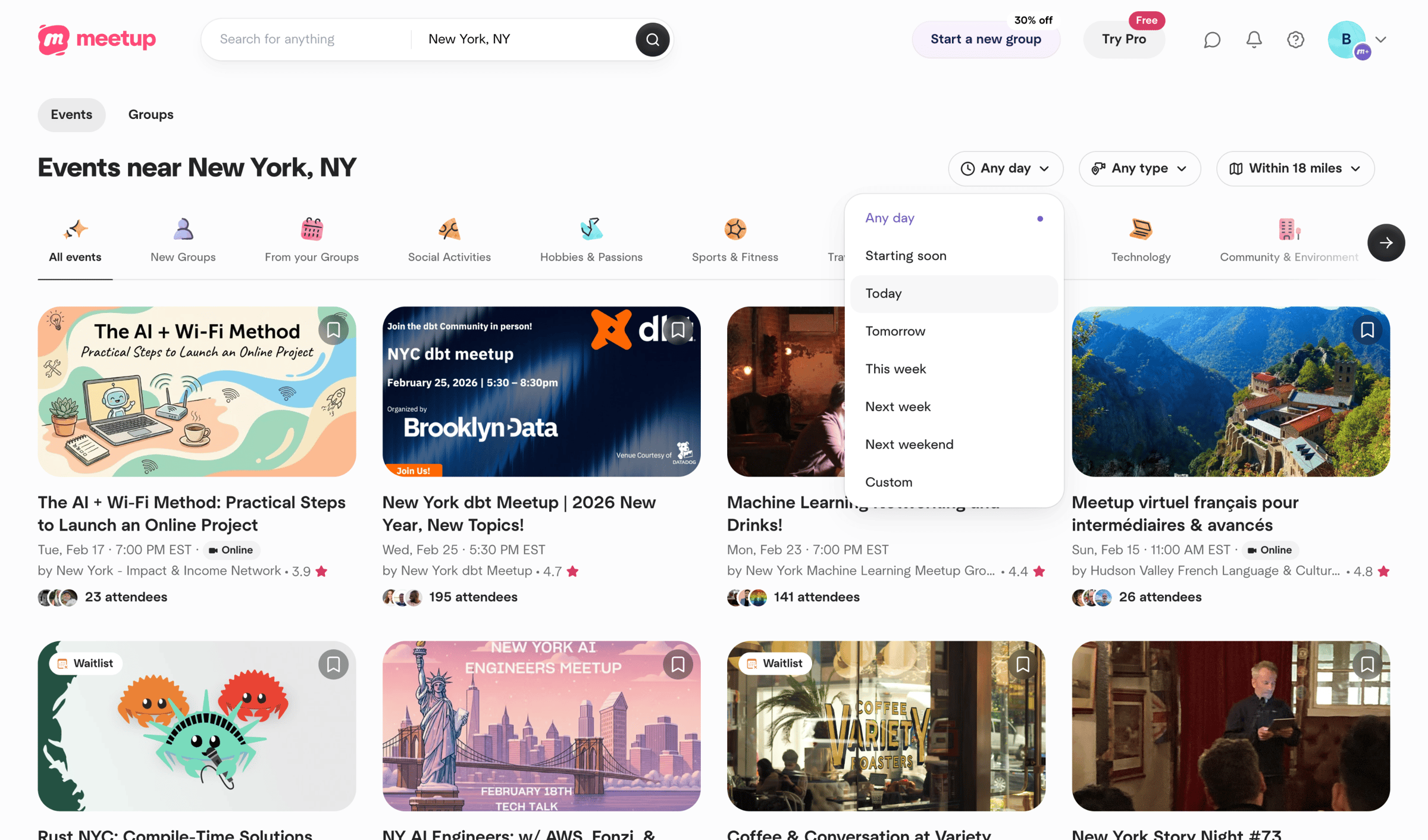 Meetup - Find Events & Groups | Meetup screen