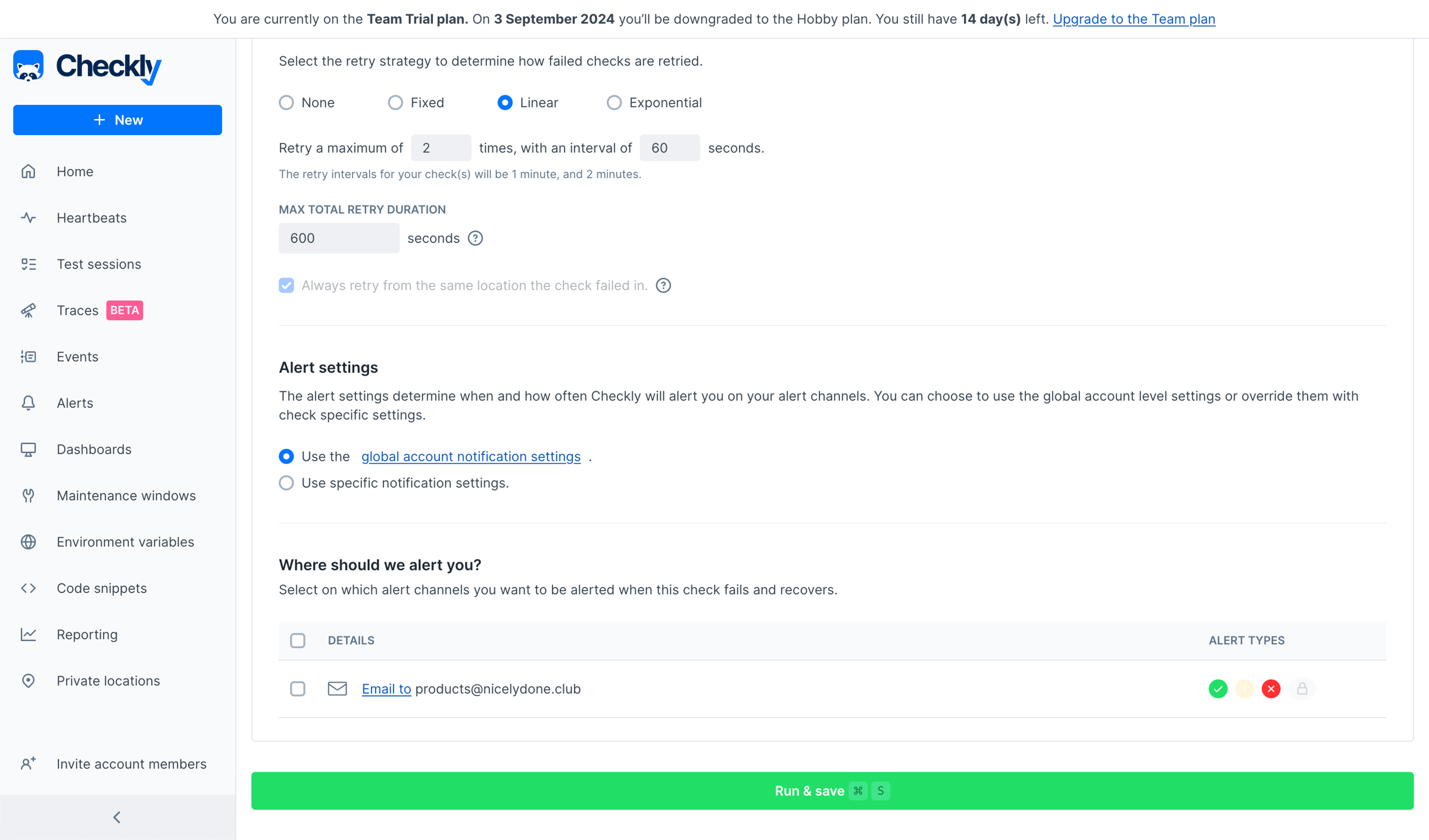 Checkly - New API check screen
