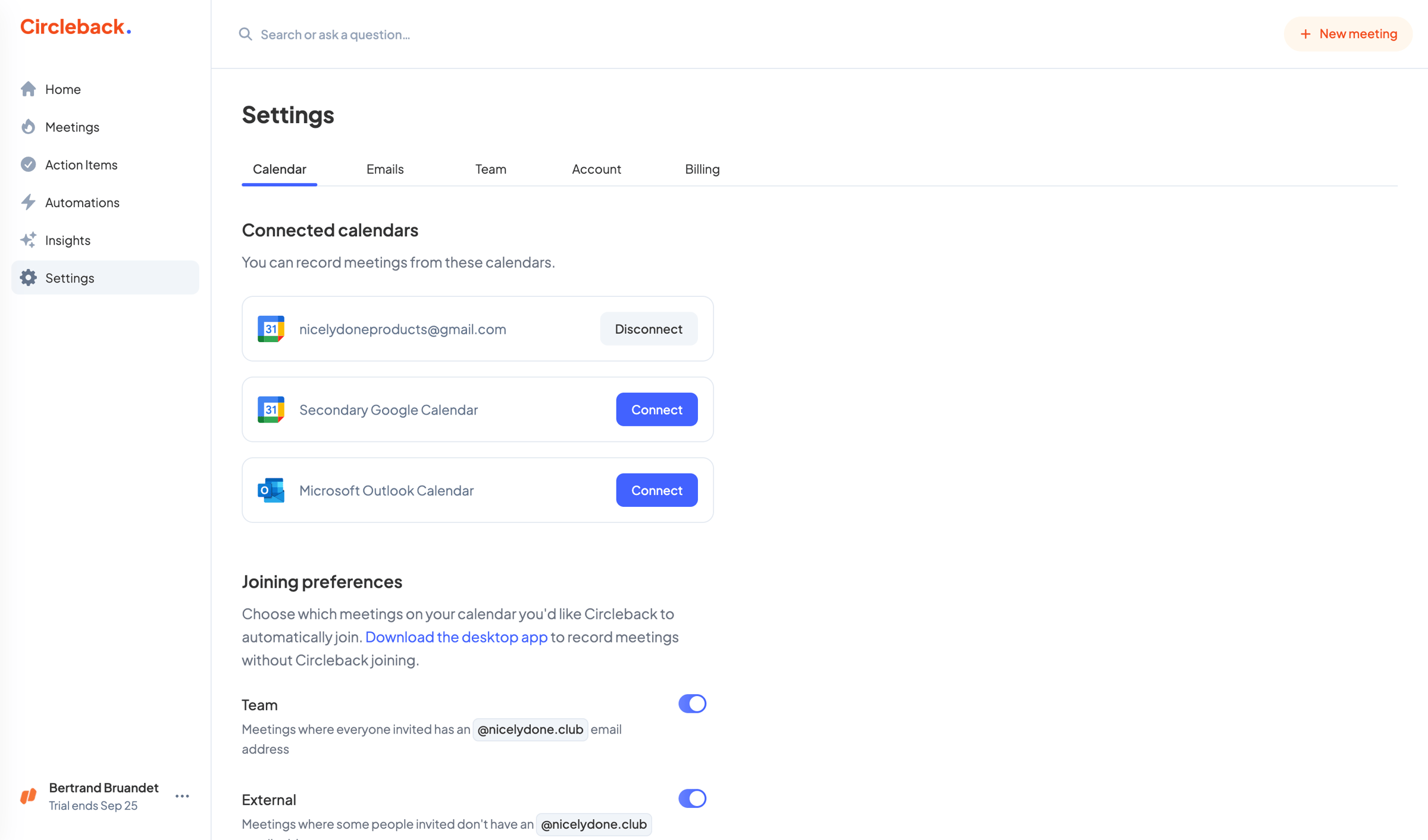Circleback - Settings - Circleback screen