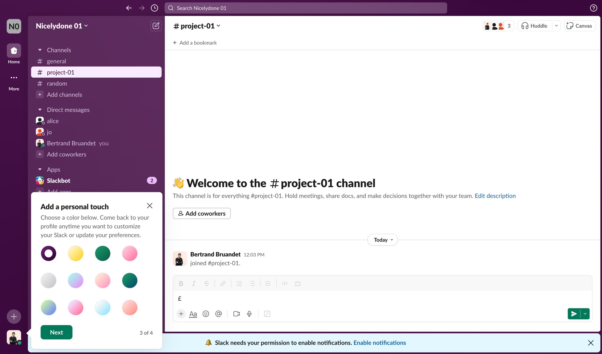project-01 Channel - Nicelydone 01 - Slack from Slack