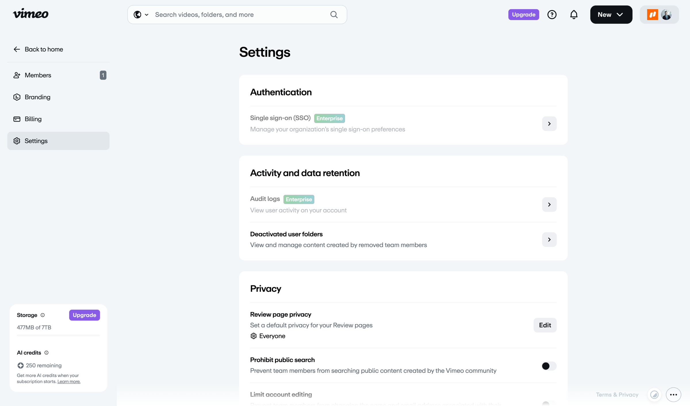 Vimeo screen