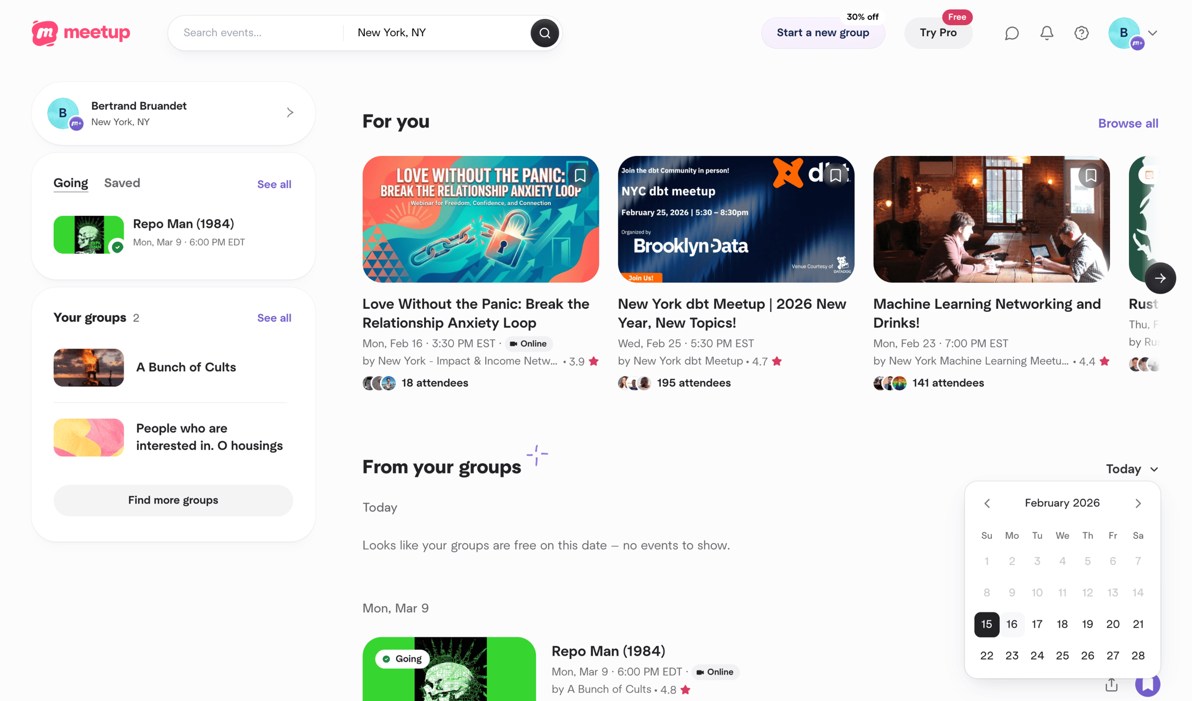 Meetup - Home screen