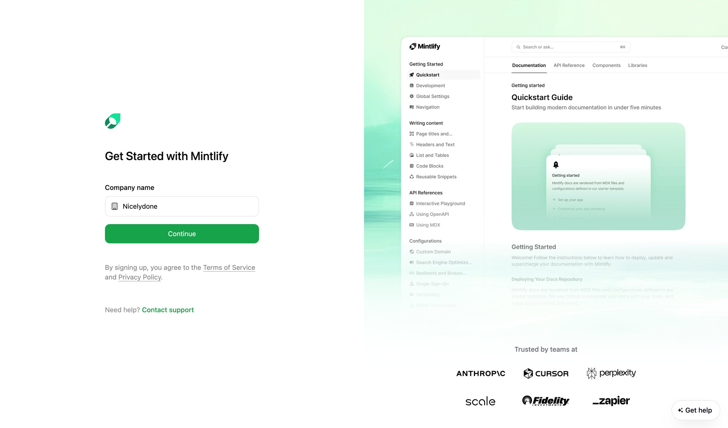 Mintlify - Sign Up - Mintlify screen