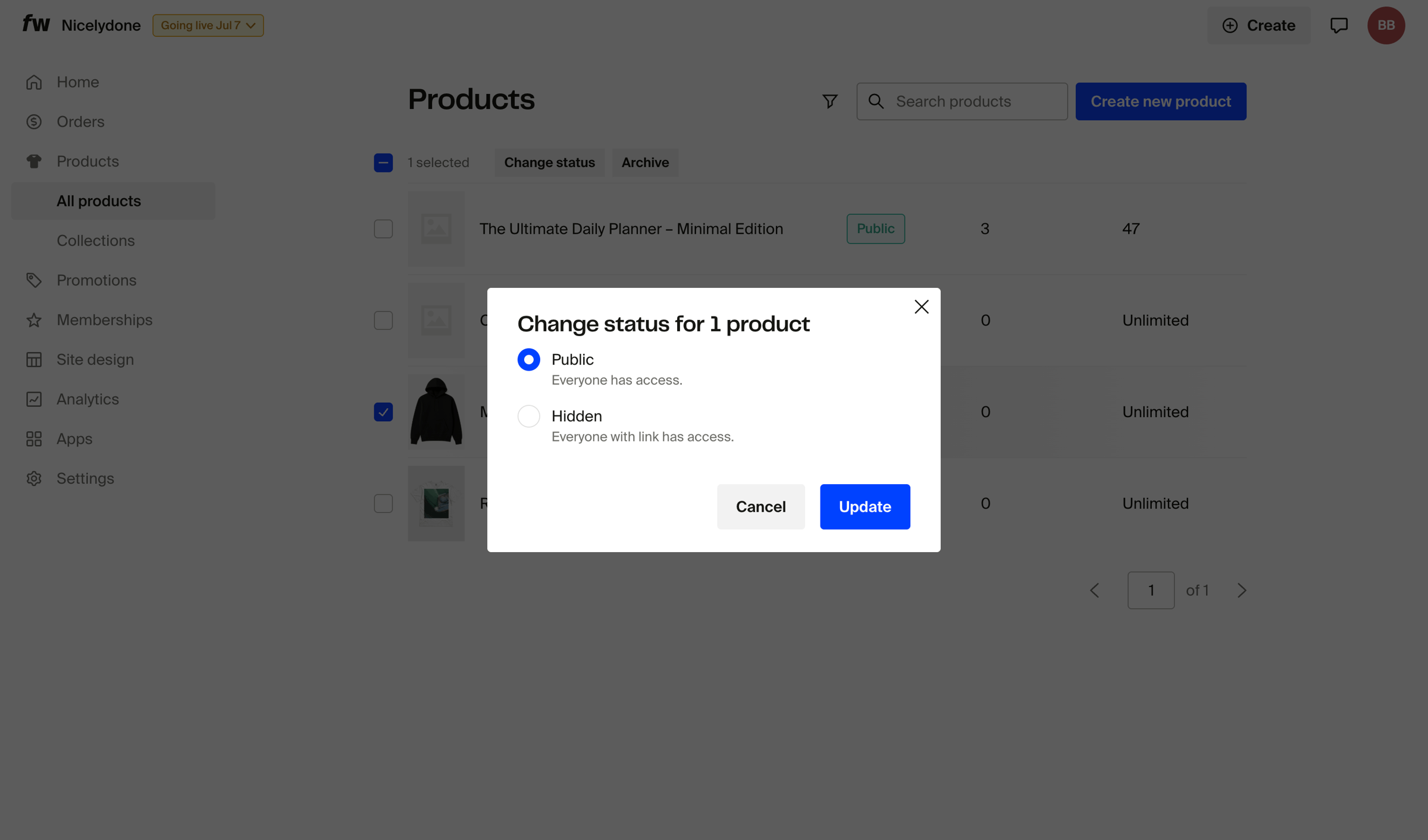Fourthwall - Products – Dashboard screen