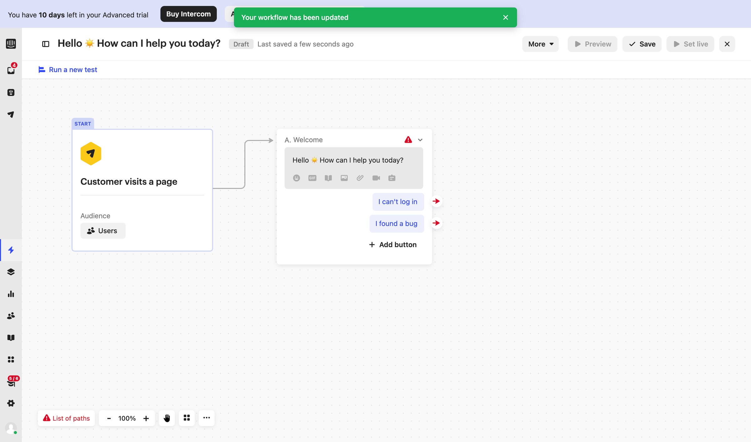 Intercom - Workflows | Nicelydone Intercom screen