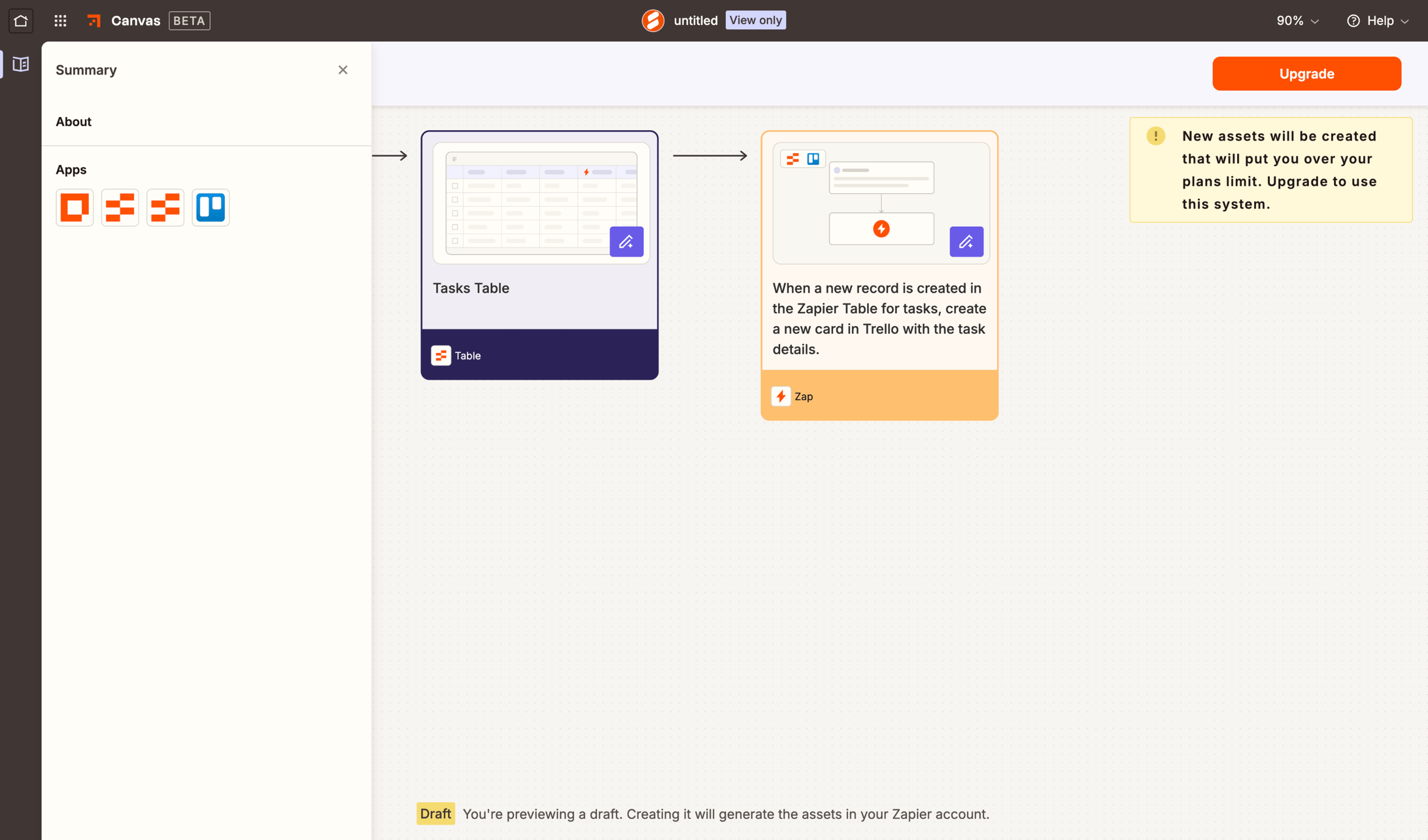Zapier - Canvas screen