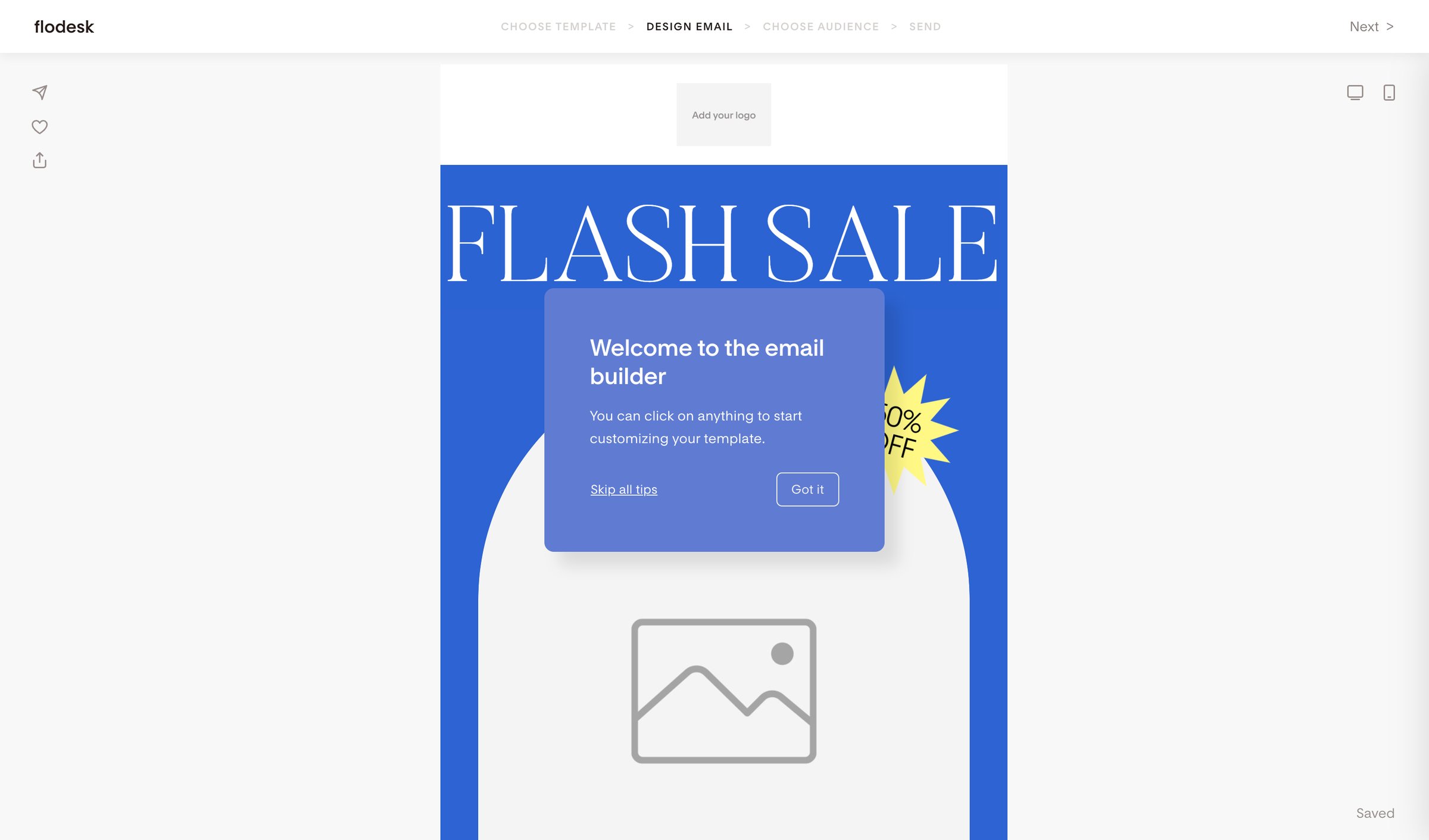 Flodesk - Bold sale announcement | Flodesk screen