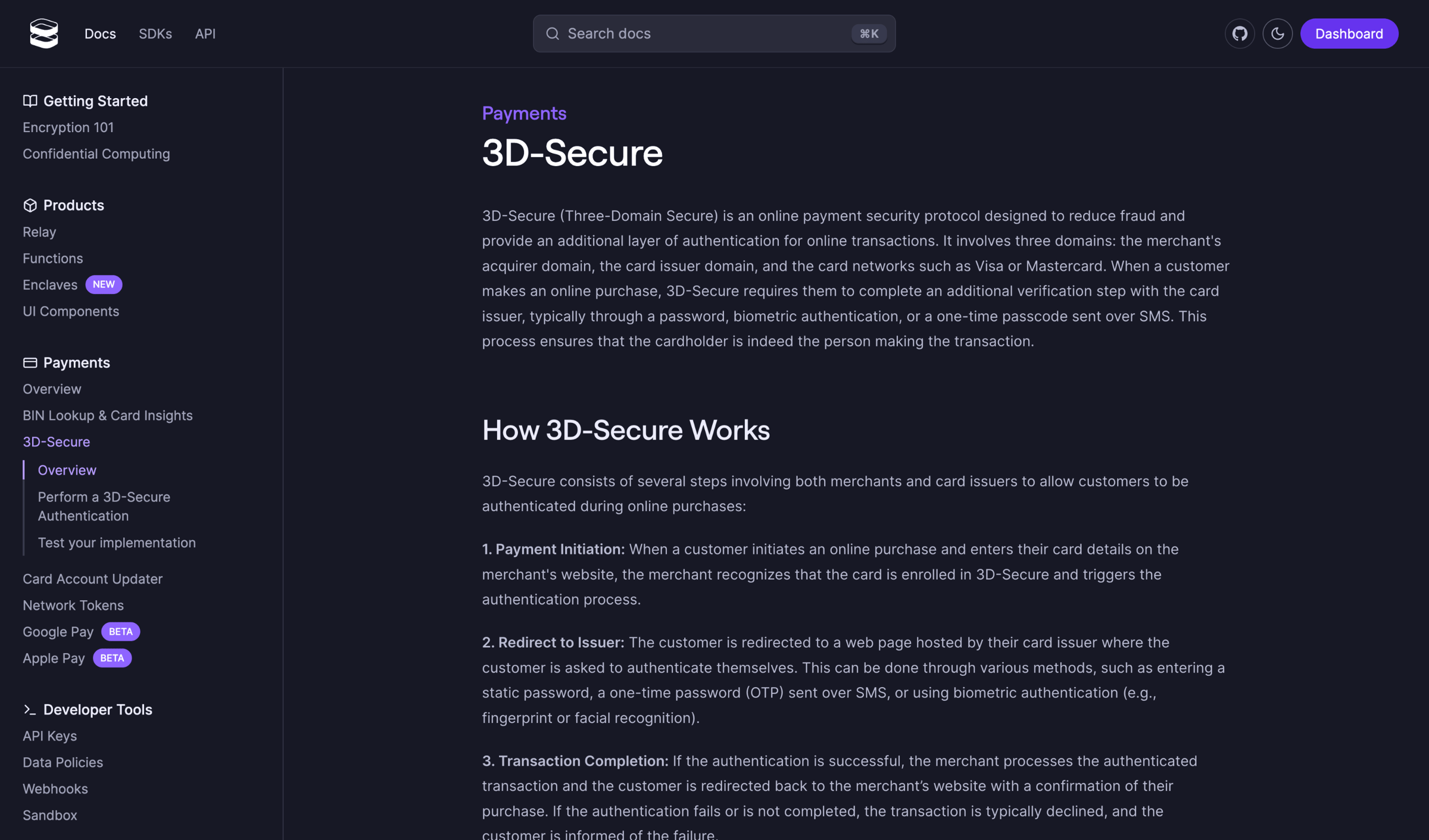 Evervault - 3D-Secure - Docs screen